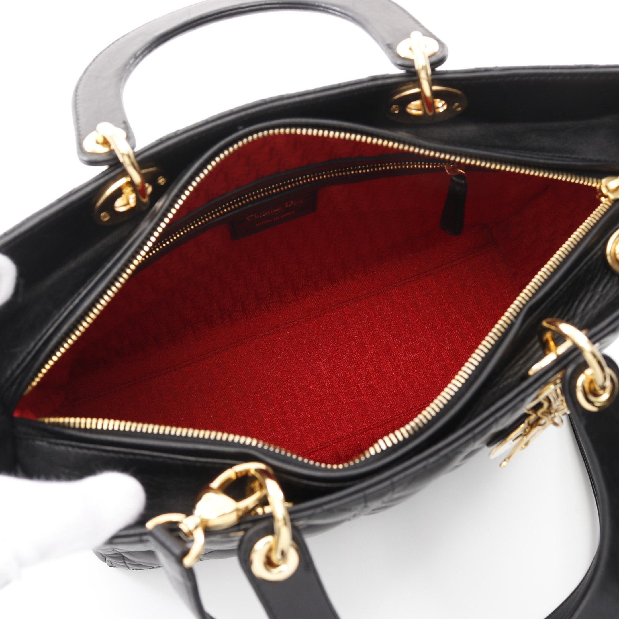 Dior Dior Lady Dior Large Canage Handbag Leather Black Size ONE SIZE - 3 Thumbnail