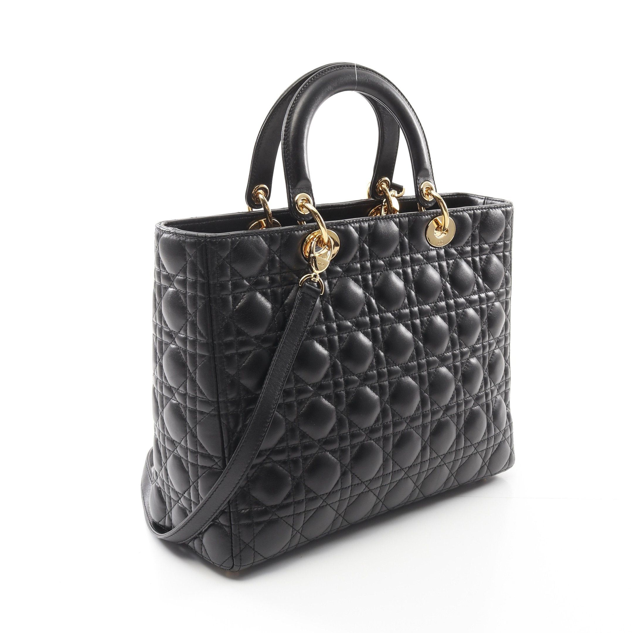 Dior Dior Lady Dior Large Canage Handbag Leather Black Size ONE SIZE - 2 Thumbnail