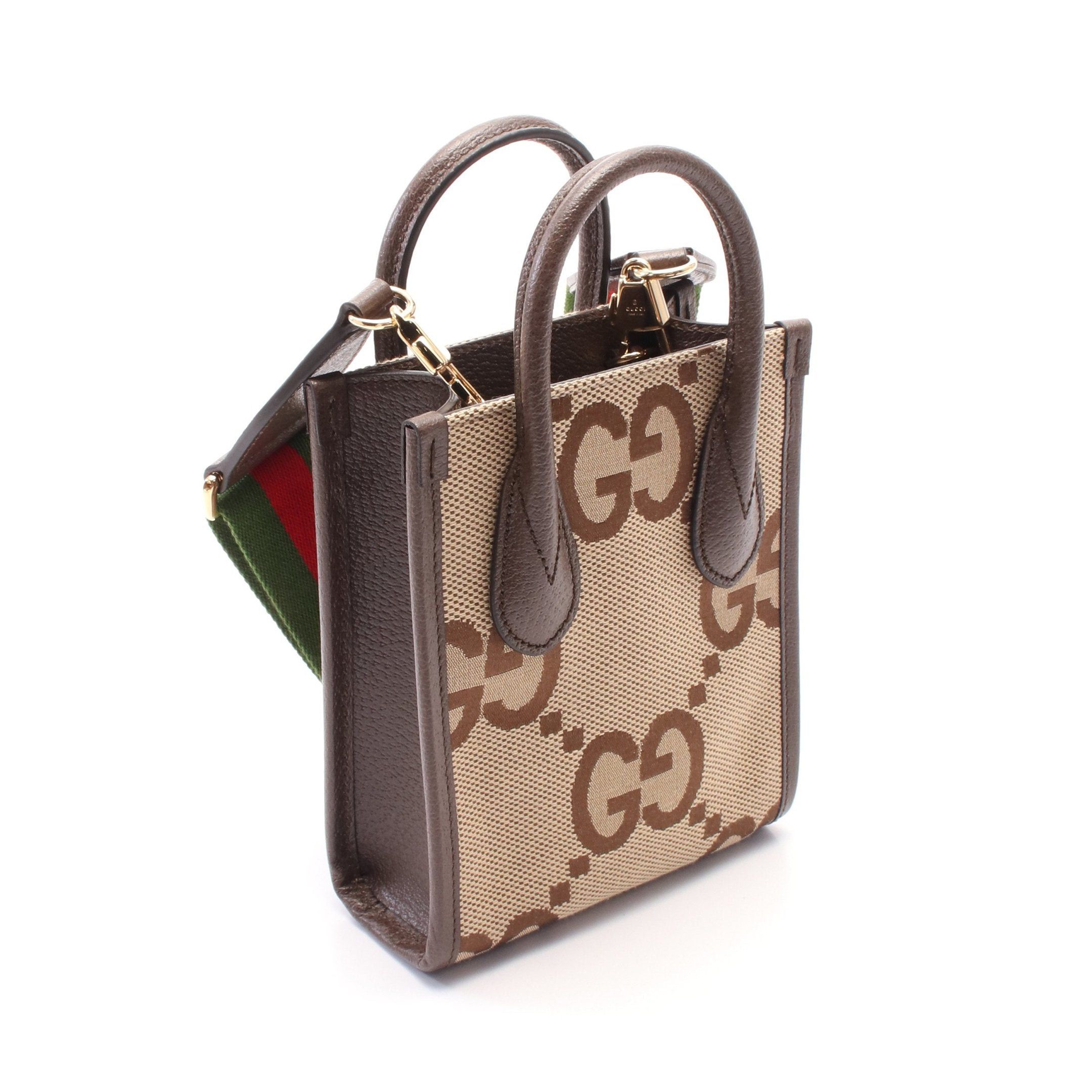Gucci Gucci Jumbo Gg Handbag Tote Bag Canvas Leather Beige Brown Size ONE SIZE - 2 Thumbnail