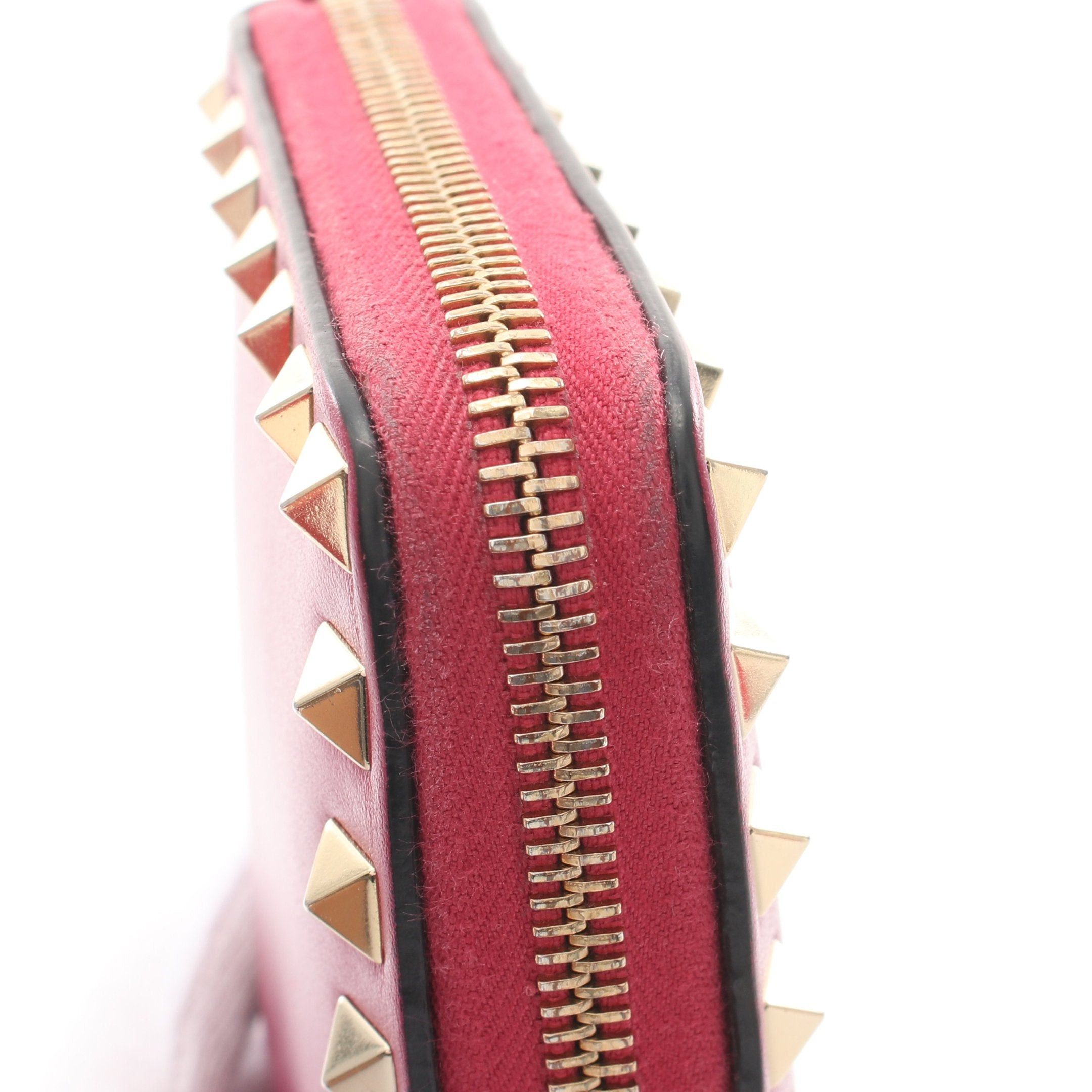 Valentino Valentino Rockstud Round Zipper Long Wallet Leather Pink Purple Size ONE SIZE - 8 Thumbnail