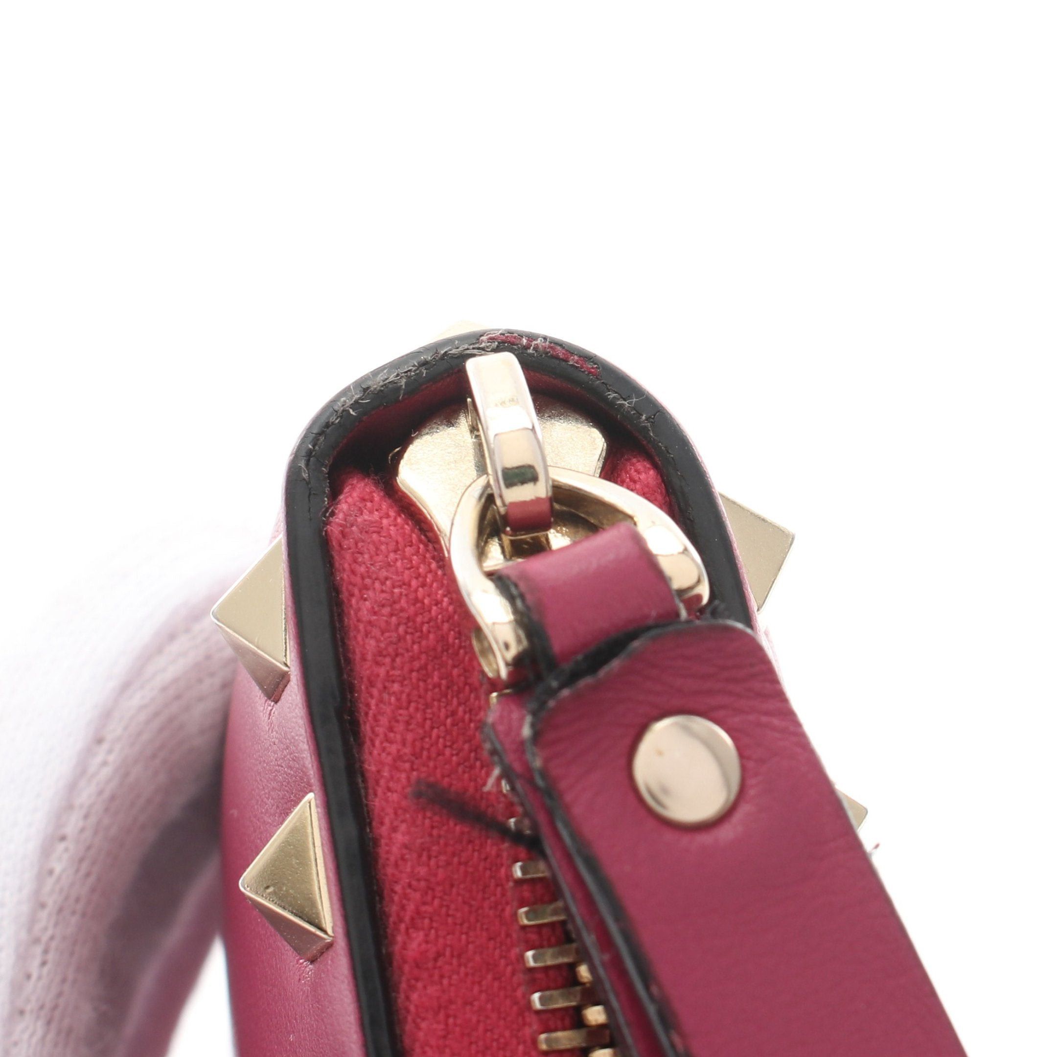 Valentino Valentino Rockstud Round Zipper Long Wallet Leather Pink Purple Size ONE SIZE - 7 Thumbnail