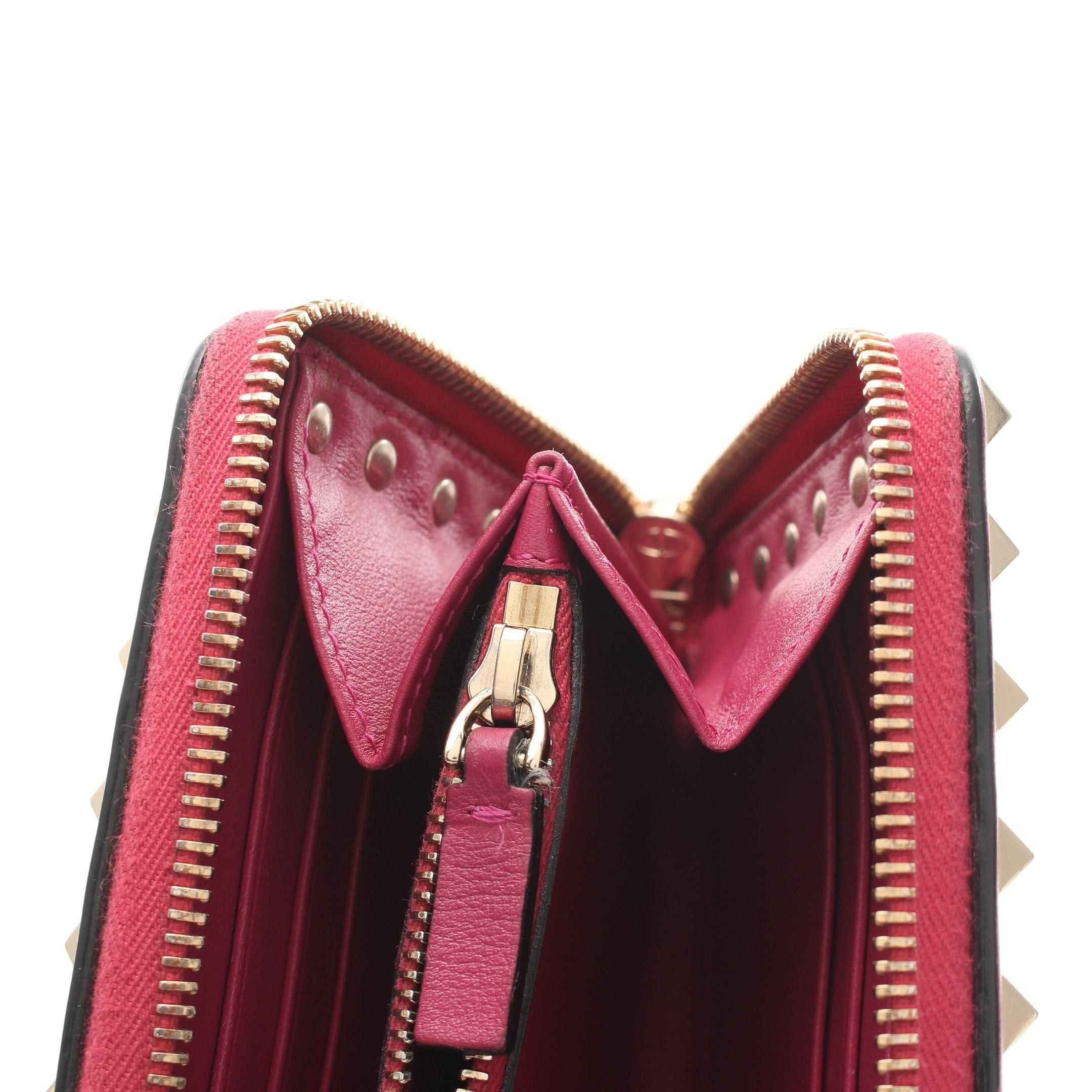 Valentino Valentino Rockstud Round Zipper Long Wallet Leather Pink Purple Size ONE SIZE - 11 Thumbnail