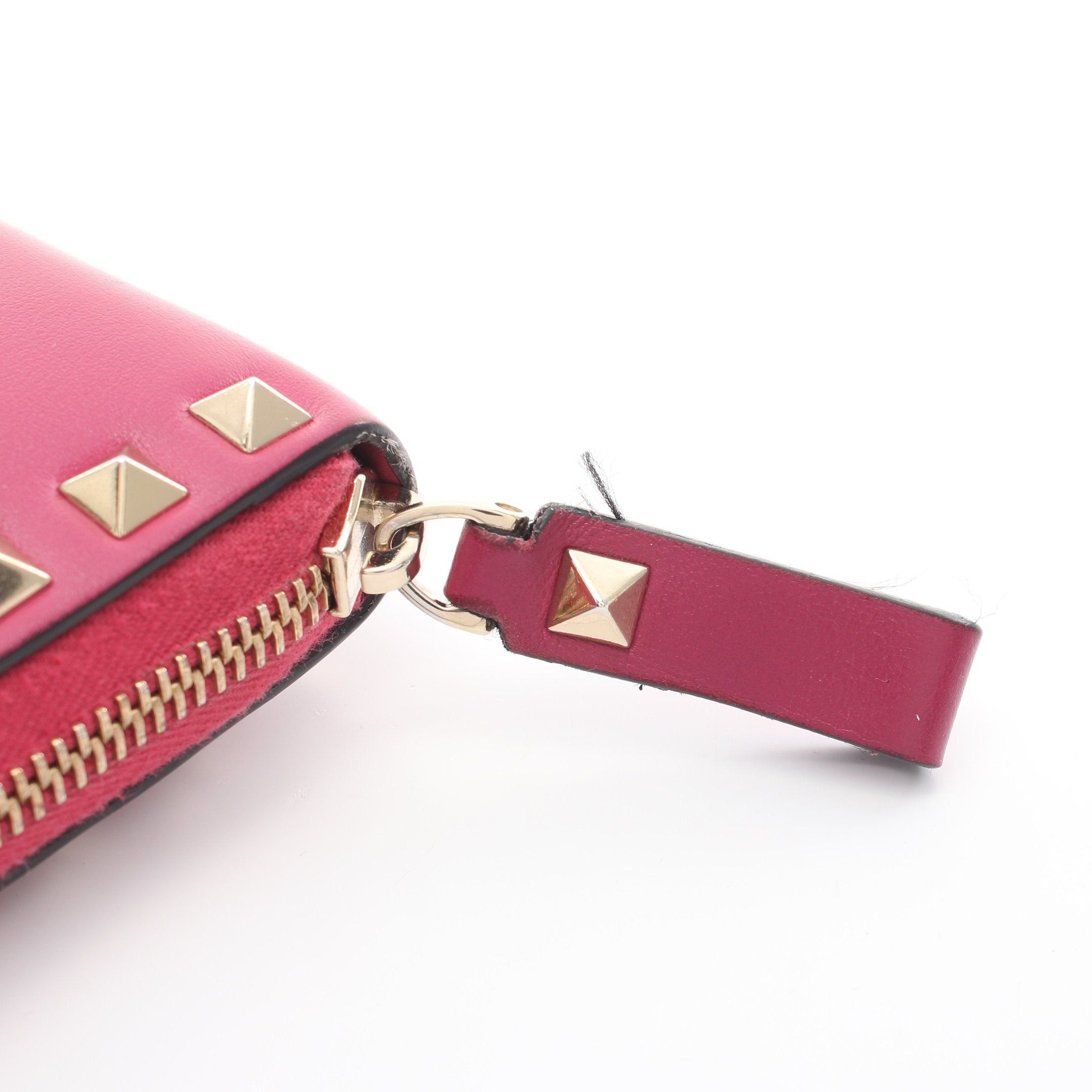 Valentino Valentino Rockstud Round Zipper Long Wallet Leather Pink Purple Size ONE SIZE - 6 Thumbnail