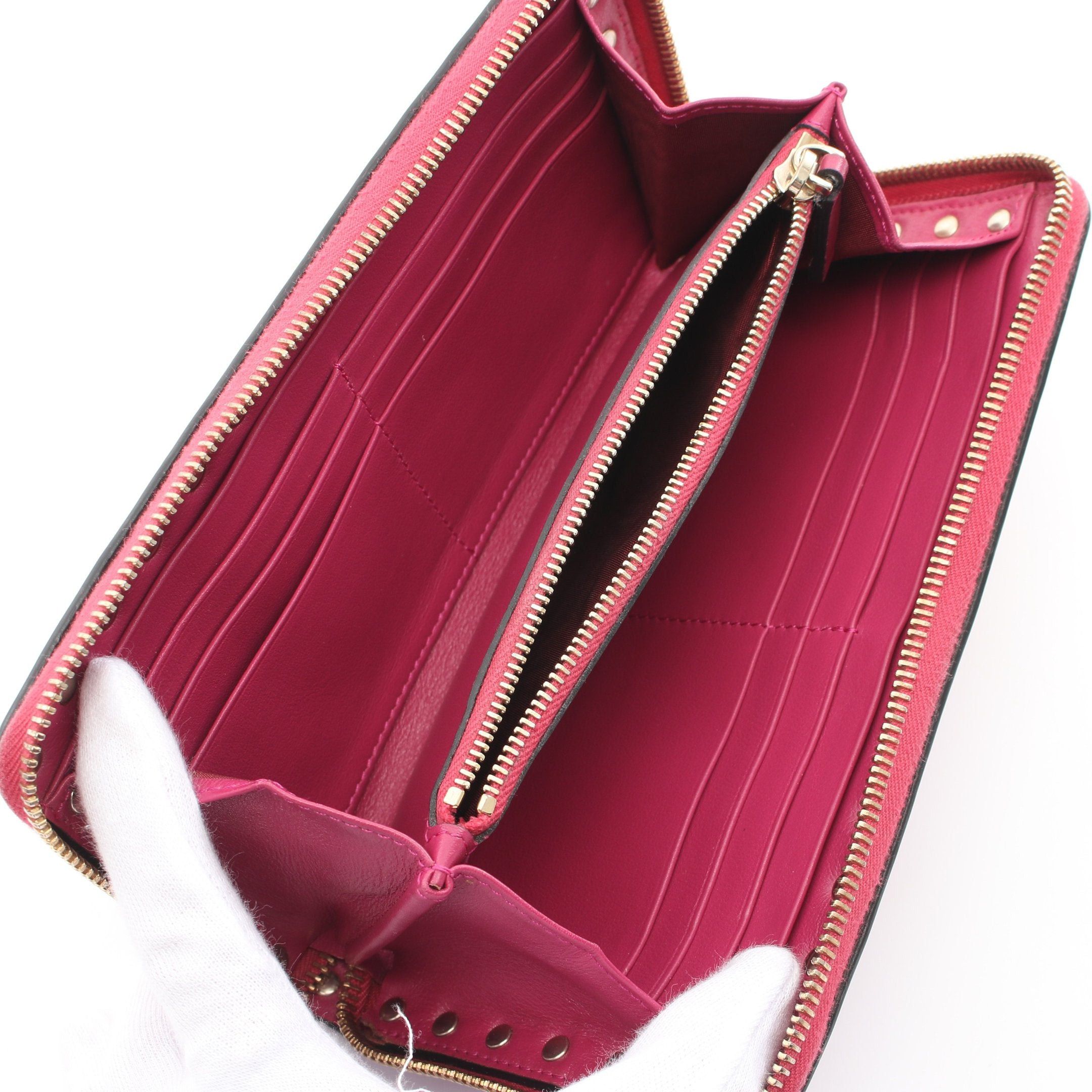Valentino Valentino Rockstud Round Zipper Long Wallet Leather Pink Purple Size ONE SIZE - 3 Thumbnail