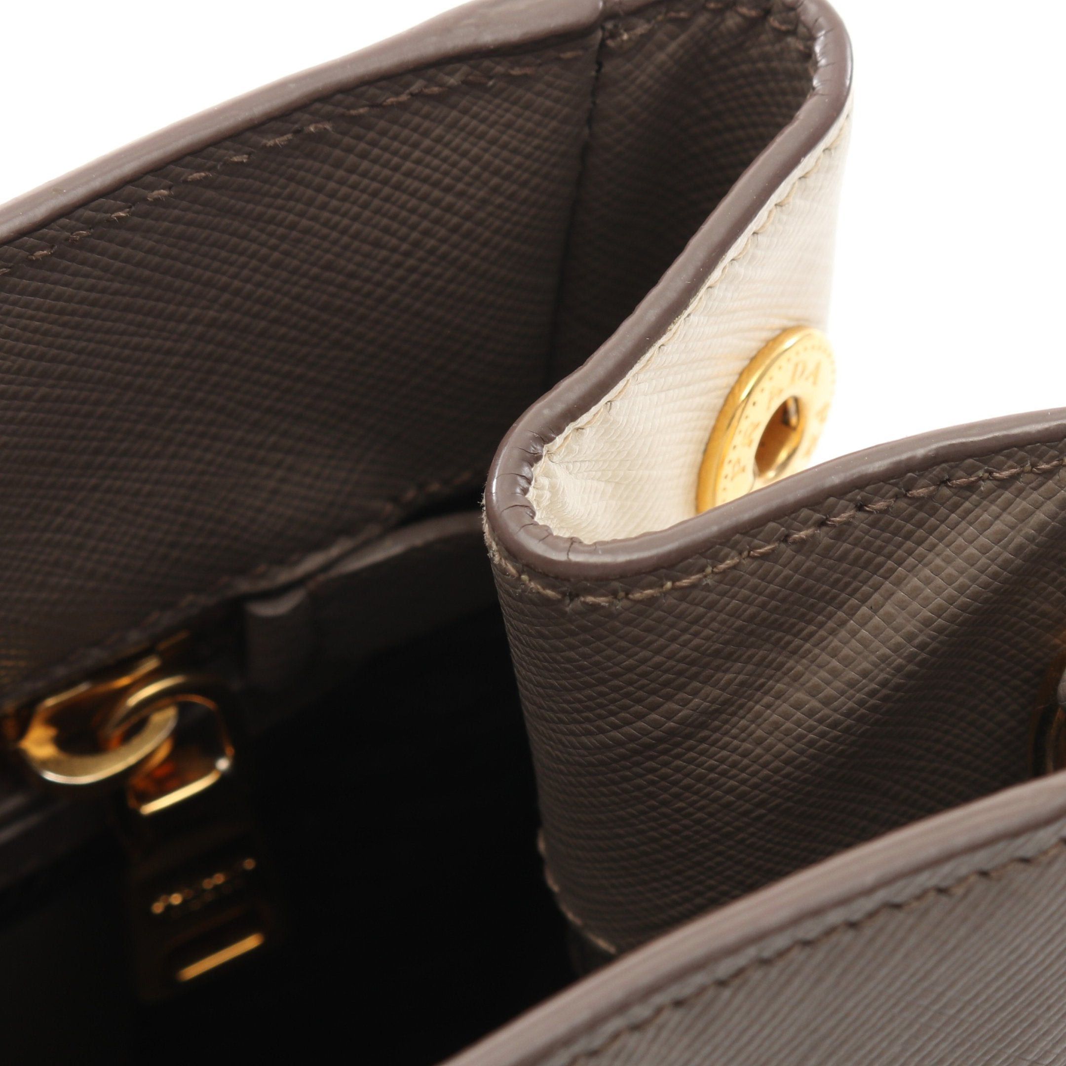 Prada Prada Saffiano Lux Galleria Handbag Leather Gray Beige White Size ONE SIZE - 9 Thumbnail