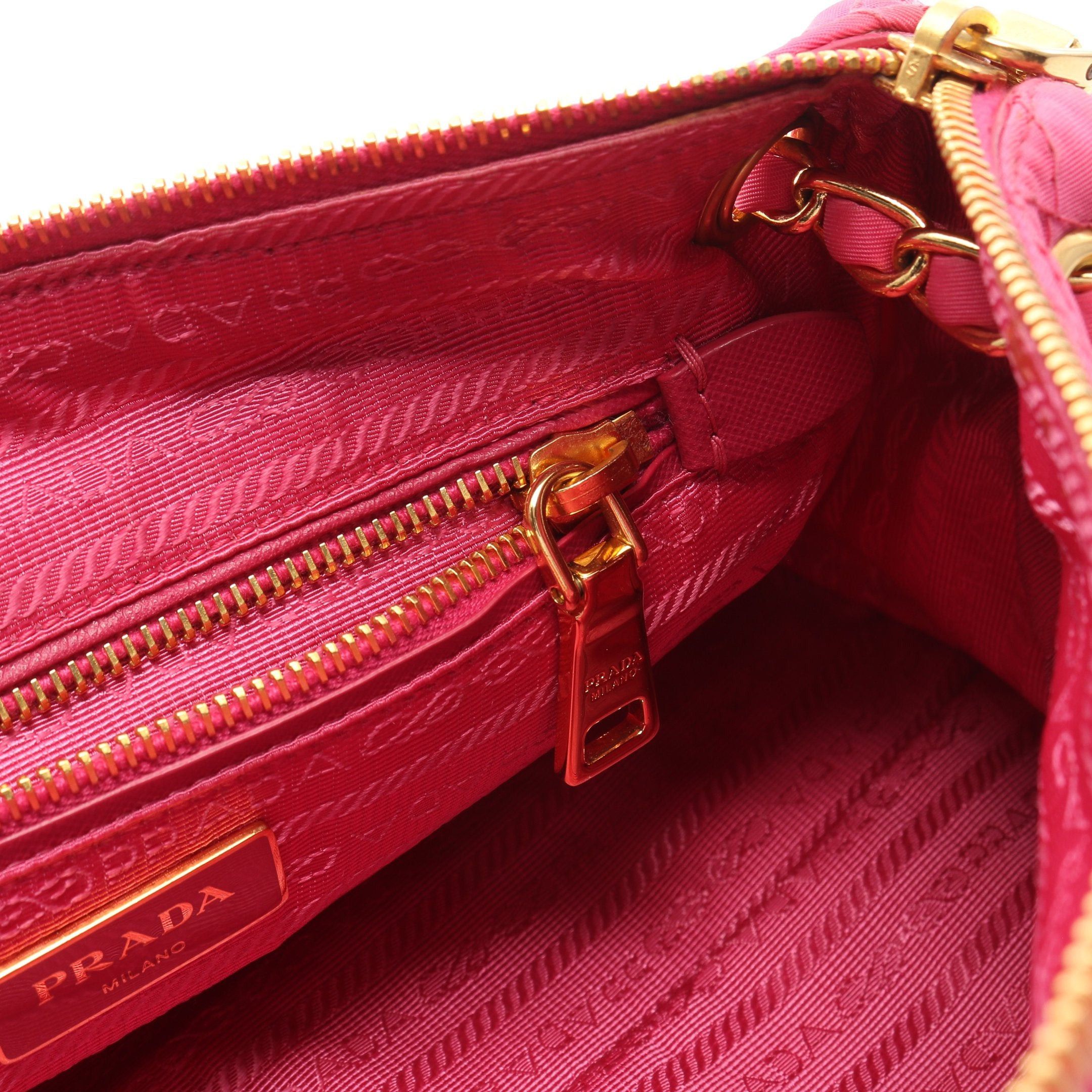 Prada Prada Tessuto Impuntu Chain Shoulder Bag Nylon Saffiano Leather Pink Size ONE SIZE - 10 Thumbnail
