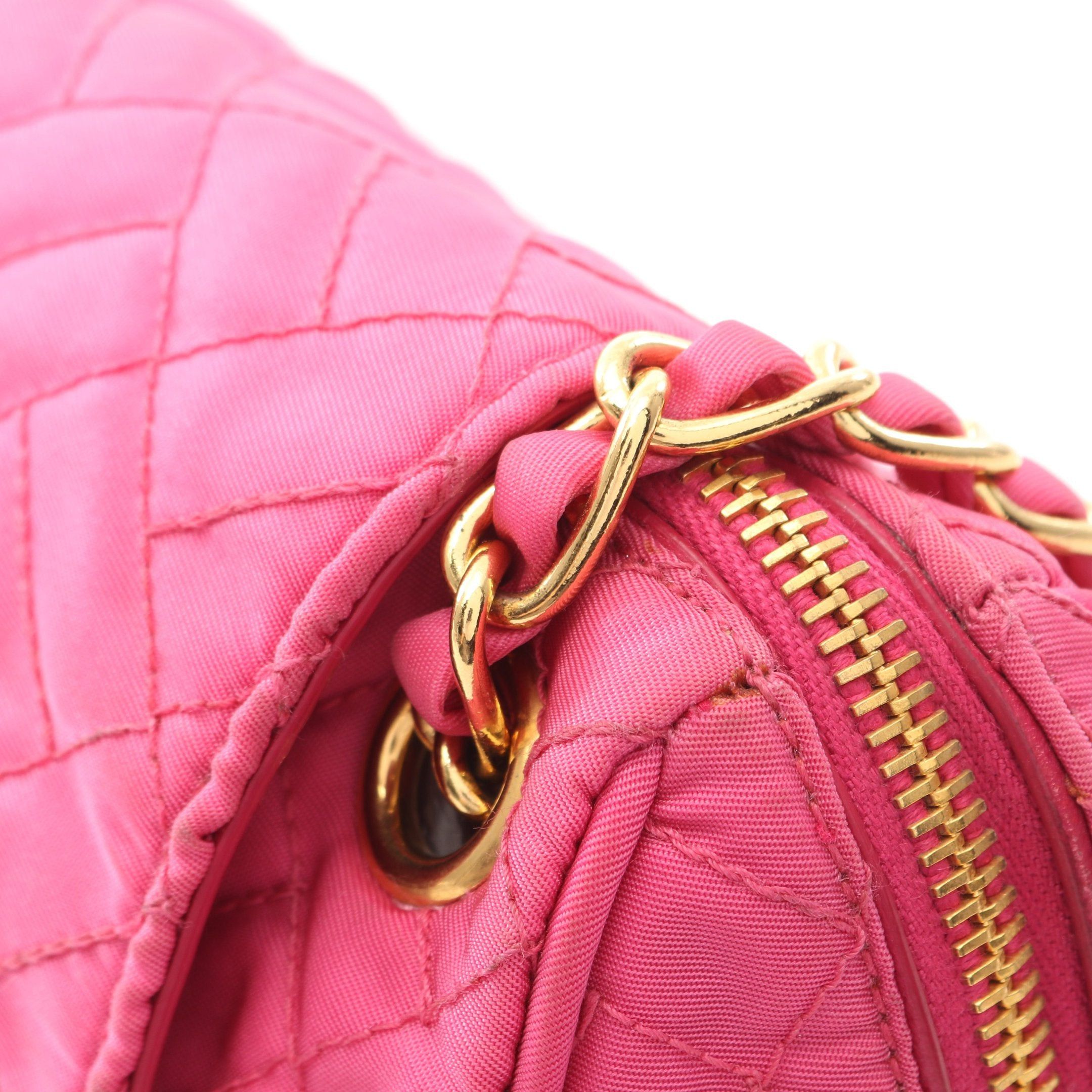 Prada Prada Tessuto Impuntu Chain Shoulder Bag Nylon Saffiano Leather Pink Size ONE SIZE - 8 Thumbnail