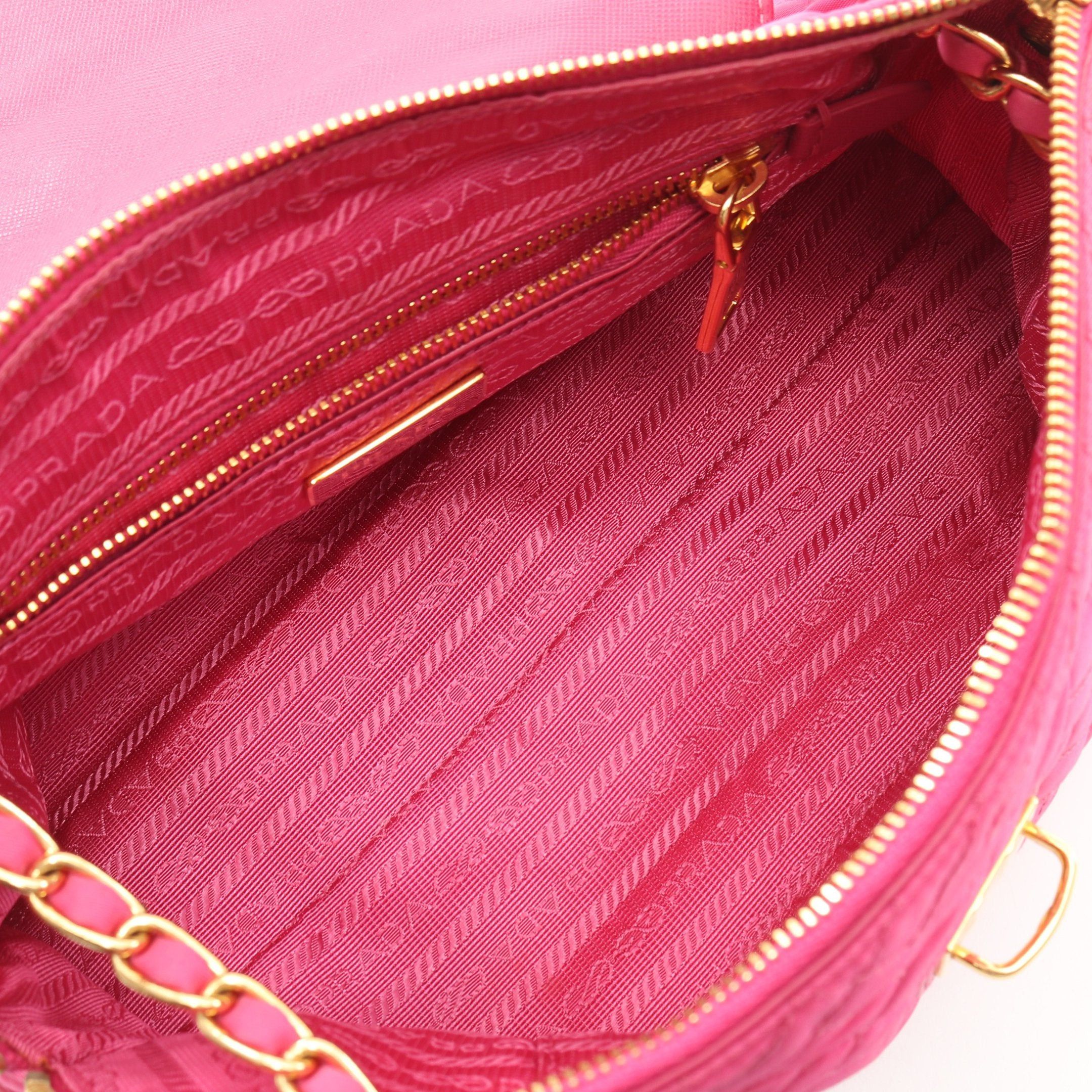 Prada Prada Tessuto Impuntu Chain Shoulder Bag Nylon Saffiano Leather Pink Size ONE SIZE - 3 Thumbnail