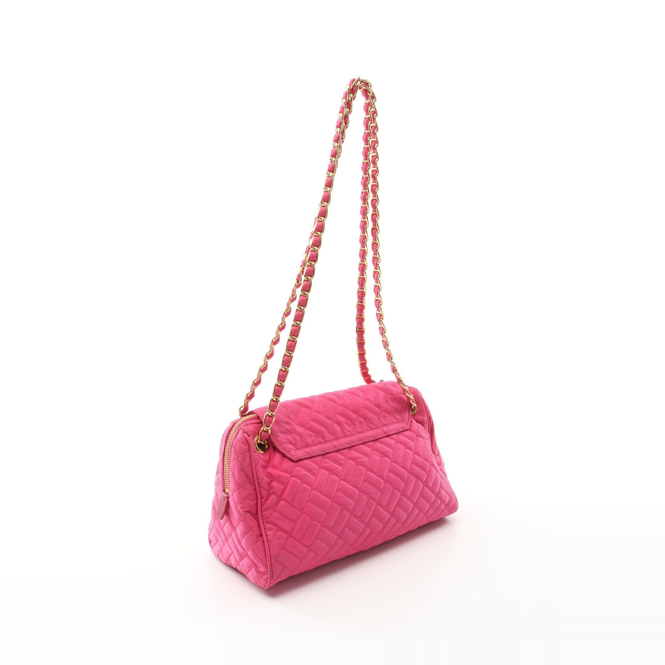 Prada Prada Tessuto Impuntu Chain Shoulder Bag Nylon Saffiano Leather Pink Size ONE SIZE - 2 Thumbnail