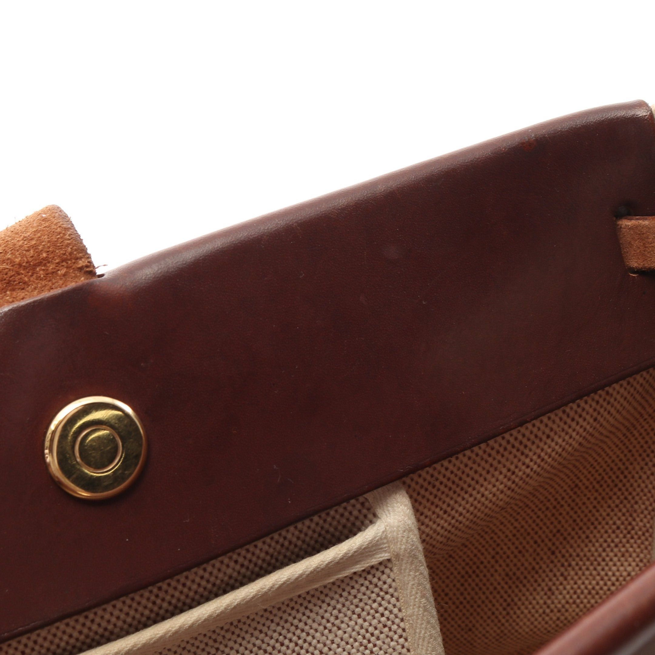 Hermes Hermes Herbag Bag Kabas Gm Handbag Tote Toile Ash Leather Ivory Dark Brown Gold Hardware Stamp (Manufactured Around 2002) Size ONE SIZE - 11 Thumbnail