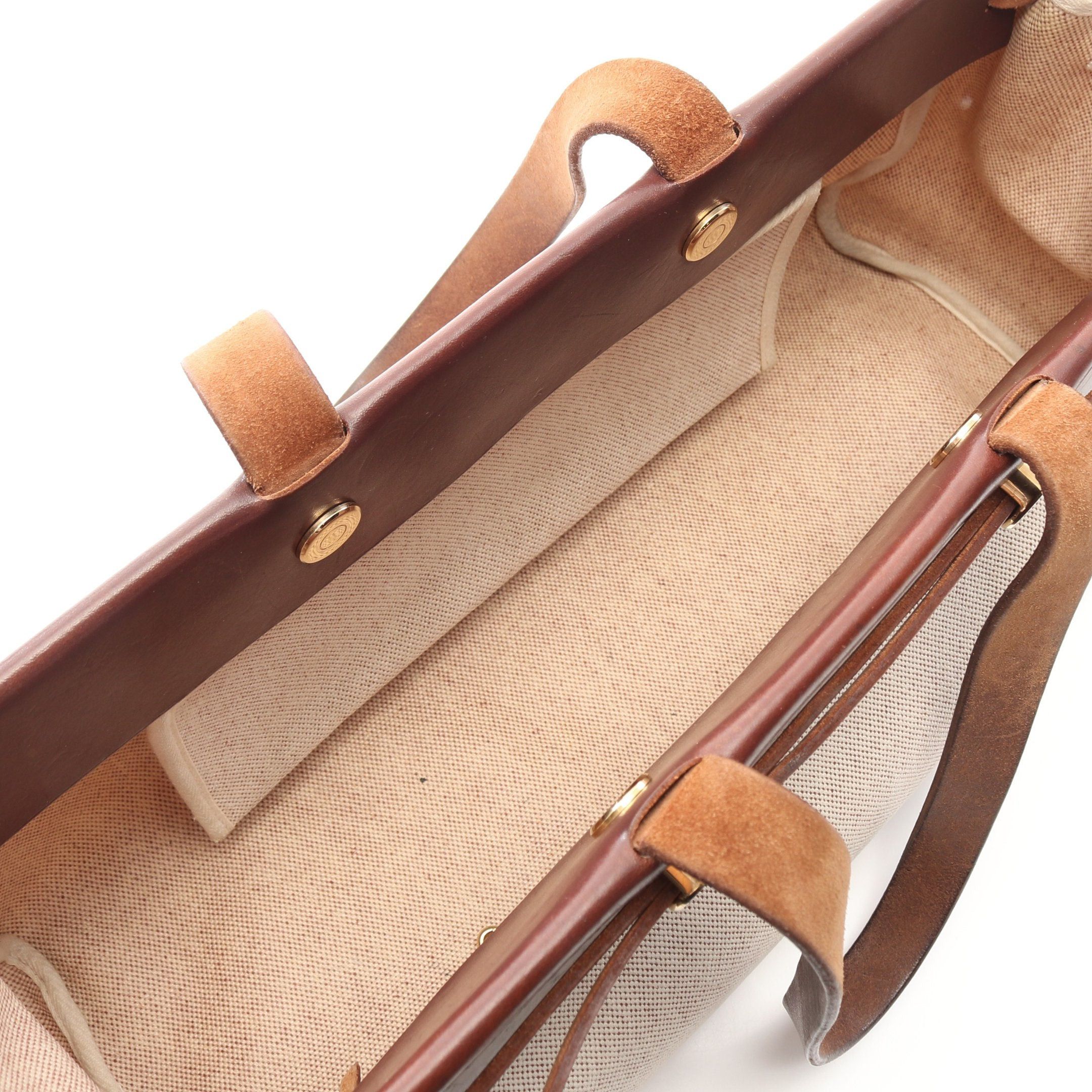 Hermes Hermes Herbag Bag Kabas Gm Handbag Tote Toile Ash Leather Ivory Dark Brown Gold Hardware Stamp (Manufactured Around 2002) Size ONE SIZE - 3 Thumbnail