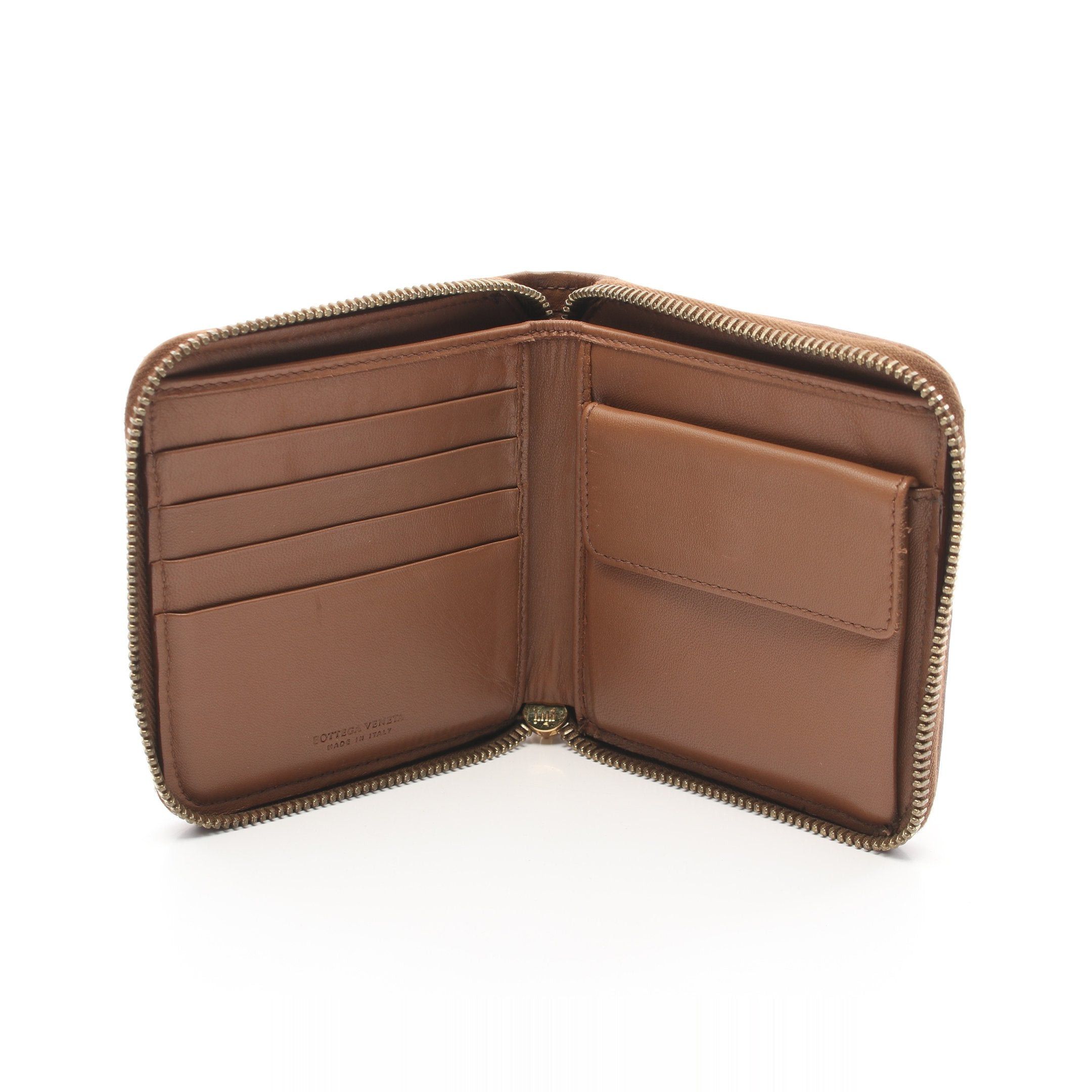 Bottega Veneta Bottega Veneta Intrecciato Round Zipper Bifold Wallet Leather Brown Size ONE SIZE - 3 Thumbnail