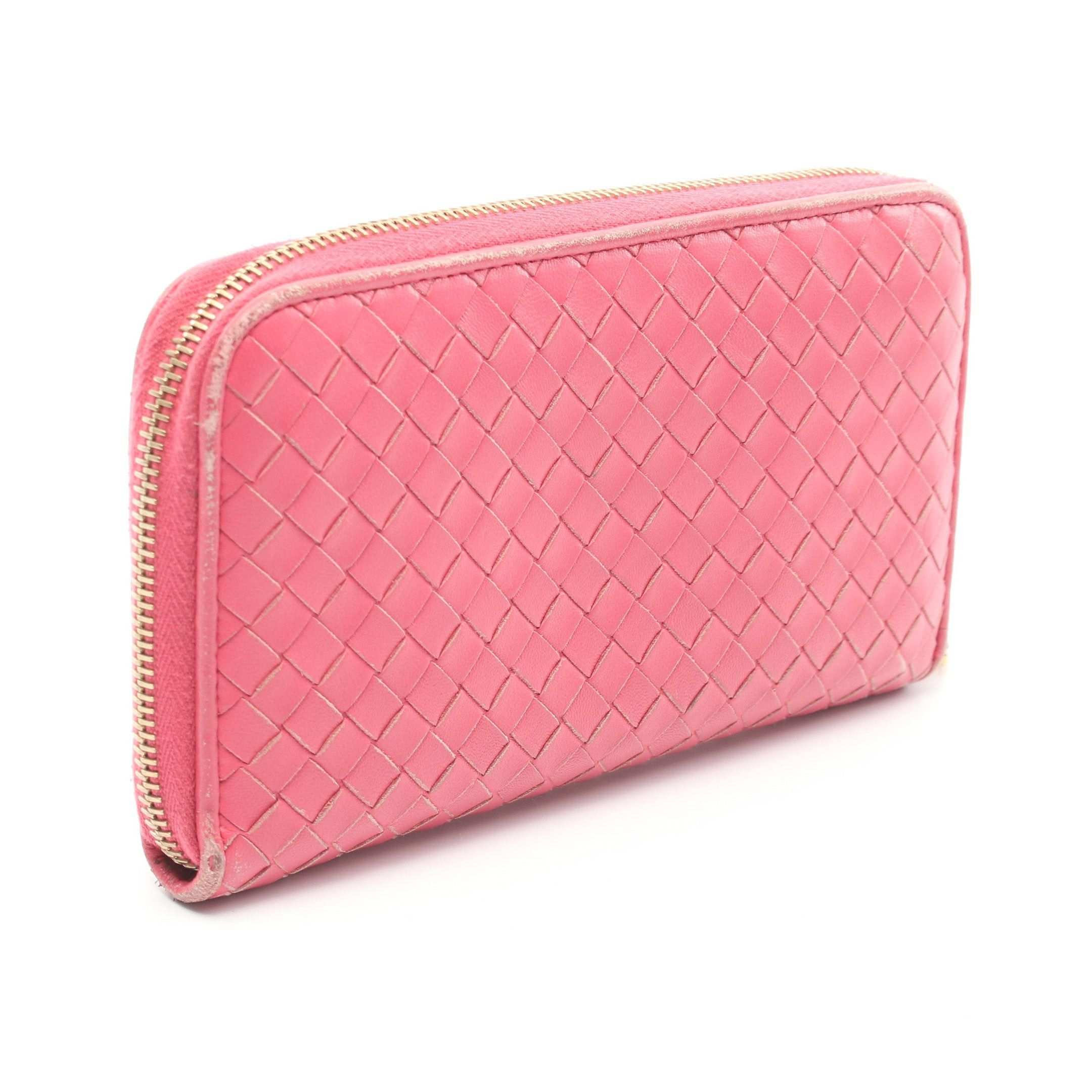 Bottega Veneta Bottega Veneta Intrecciato Round Zipper Long Wallet Leather Pink Size ONE SIZE - 2 Thumbnail