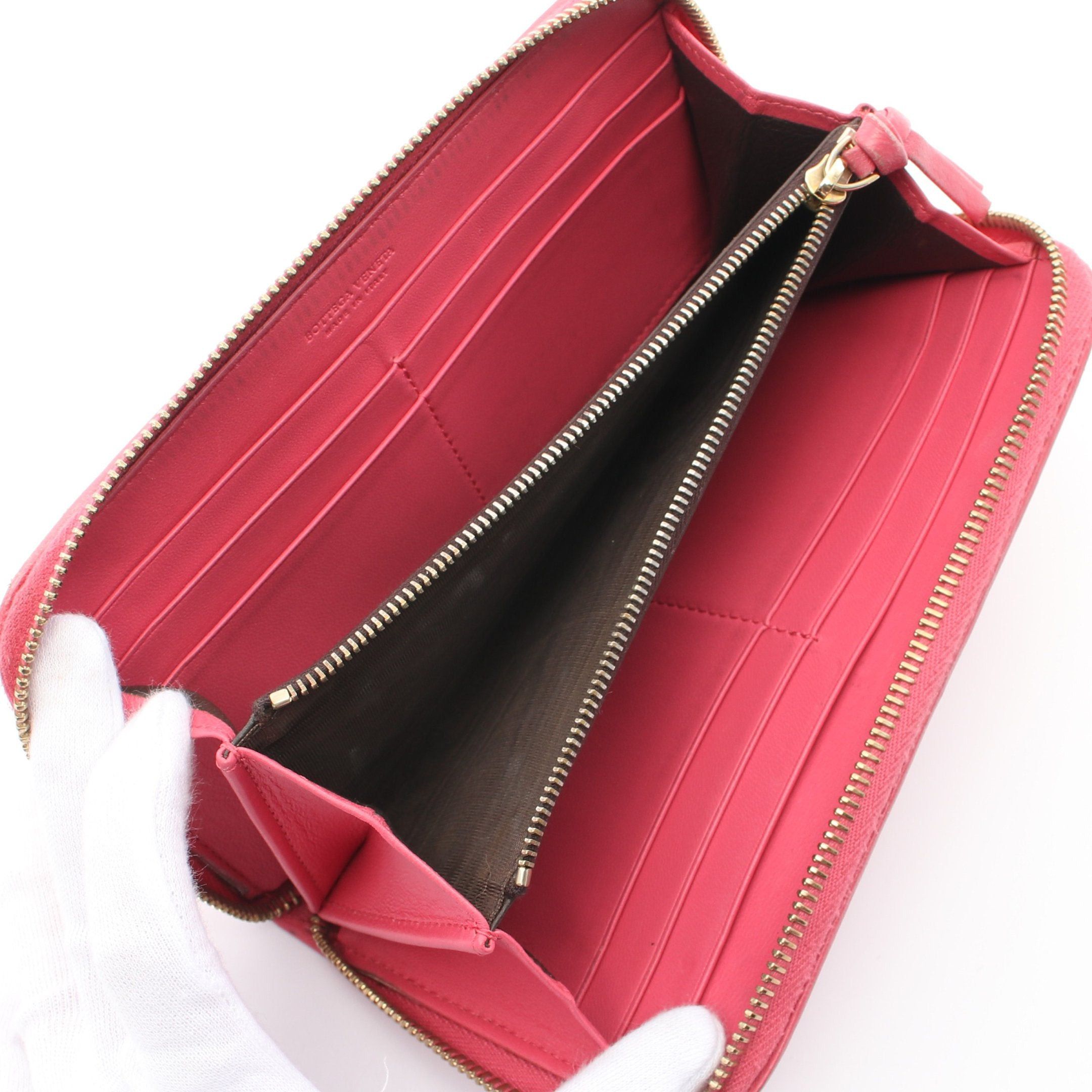 Bottega Veneta Bottega Veneta Intrecciato Round Zipper Long Wallet Leather Pink Size ONE SIZE - 3 Thumbnail