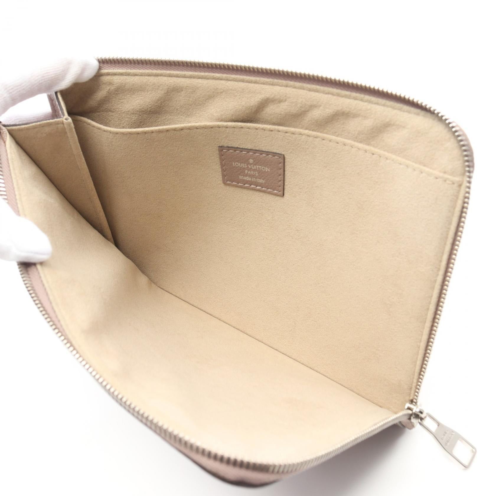 Louis Vuitton Louis Vuitton Pochette Jour Pm Taupe Clutch Bag Leather Gray Beige Size ONE SIZE - 3 Thumbnail