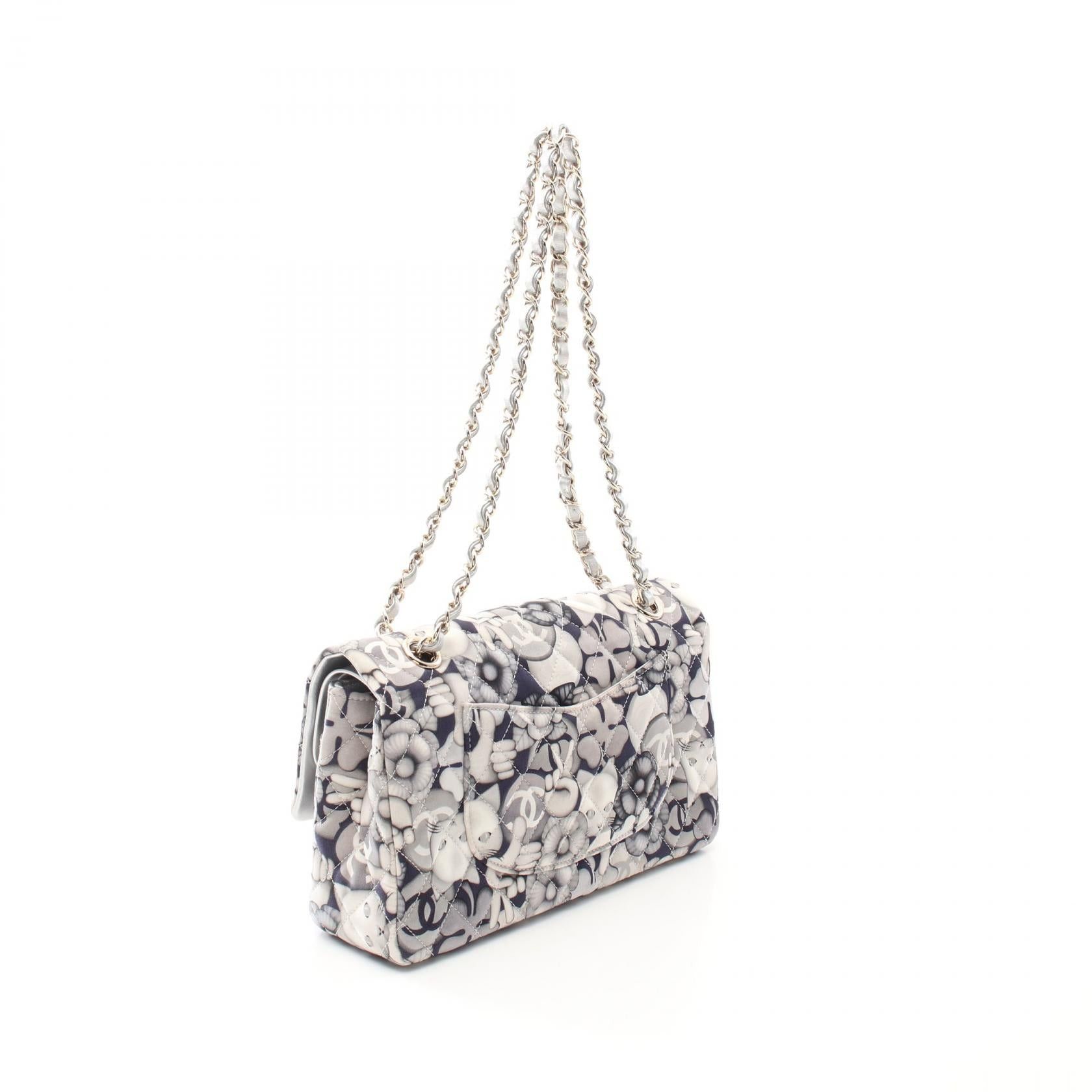 Chanel Chanel Matelasse Double Flap Chain Shoulder Bag Cat Pattern Nylon Lambskin Navy Gray Silver Hardware Size ONE SIZE - 2 Thumbnail