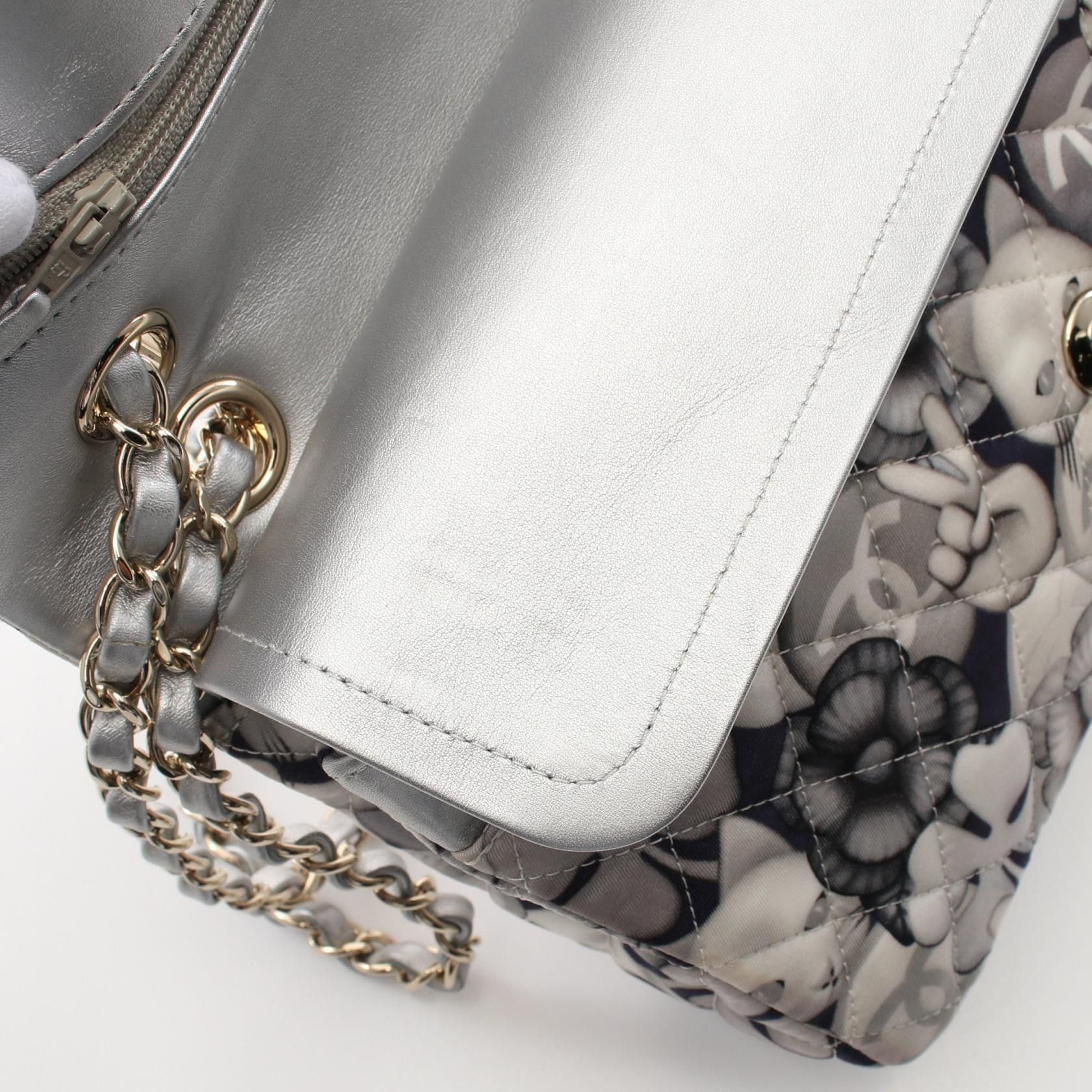 Chanel Chanel Matelasse Double Flap Chain Shoulder Bag Cat Pattern Nylon Lambskin Navy Gray Silver Hardware Size ONE SIZE - 7 Thumbnail