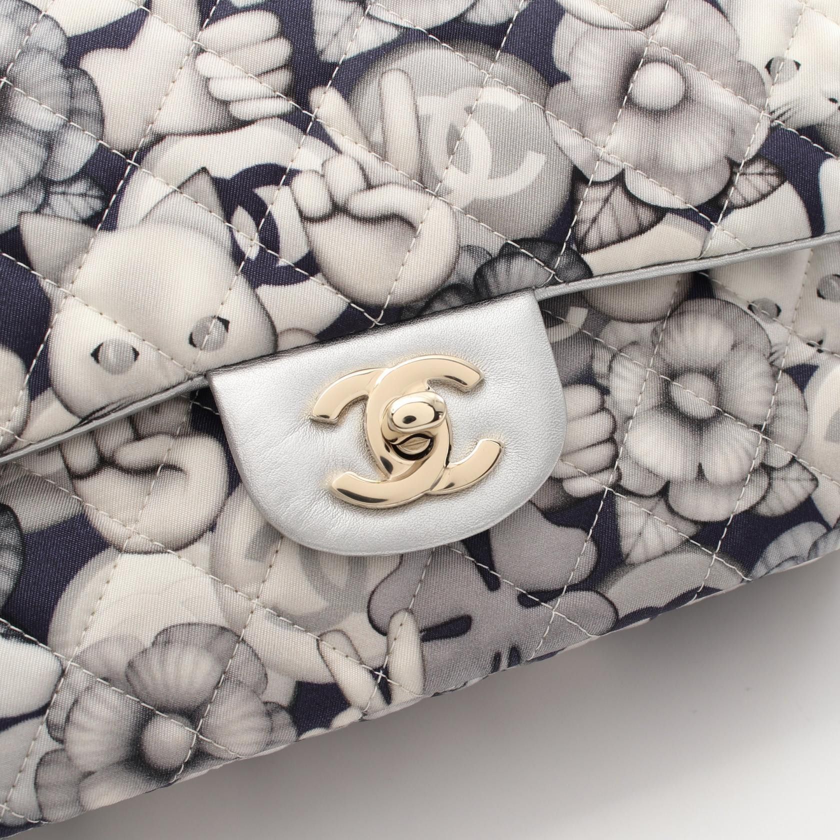 Chanel Chanel Matelasse Double Flap Chain Shoulder Bag Cat Pattern Nylon Lambskin Navy Gray Silver Hardware Size ONE SIZE - 10 Thumbnail