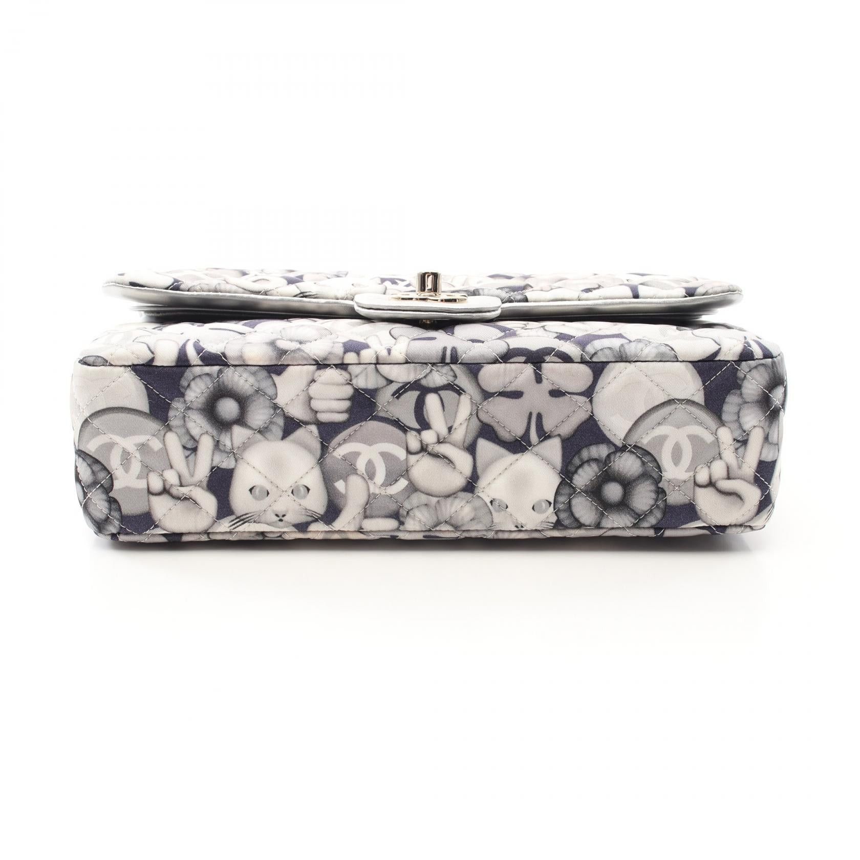 Chanel Chanel Matelasse Double Flap Chain Shoulder Bag Cat Pattern Nylon Lambskin Navy Gray Silver Hardware Size ONE SIZE - 13 Thumbnail