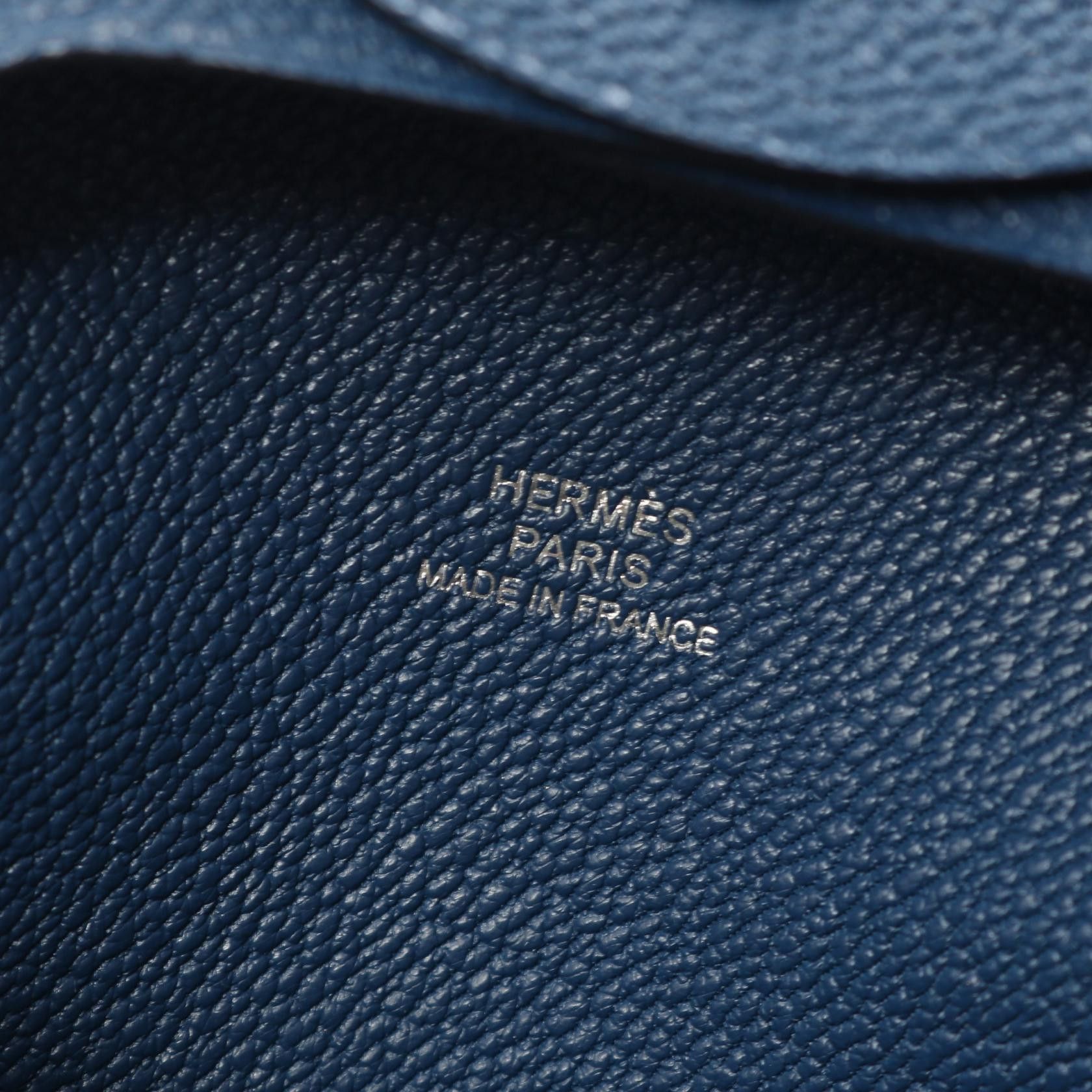 Hermes Hermes Bastia Blue Tie Coin Purse Chevre Silver Hardware Double Engraved Size ONE SIZE - 4 Thumbnail