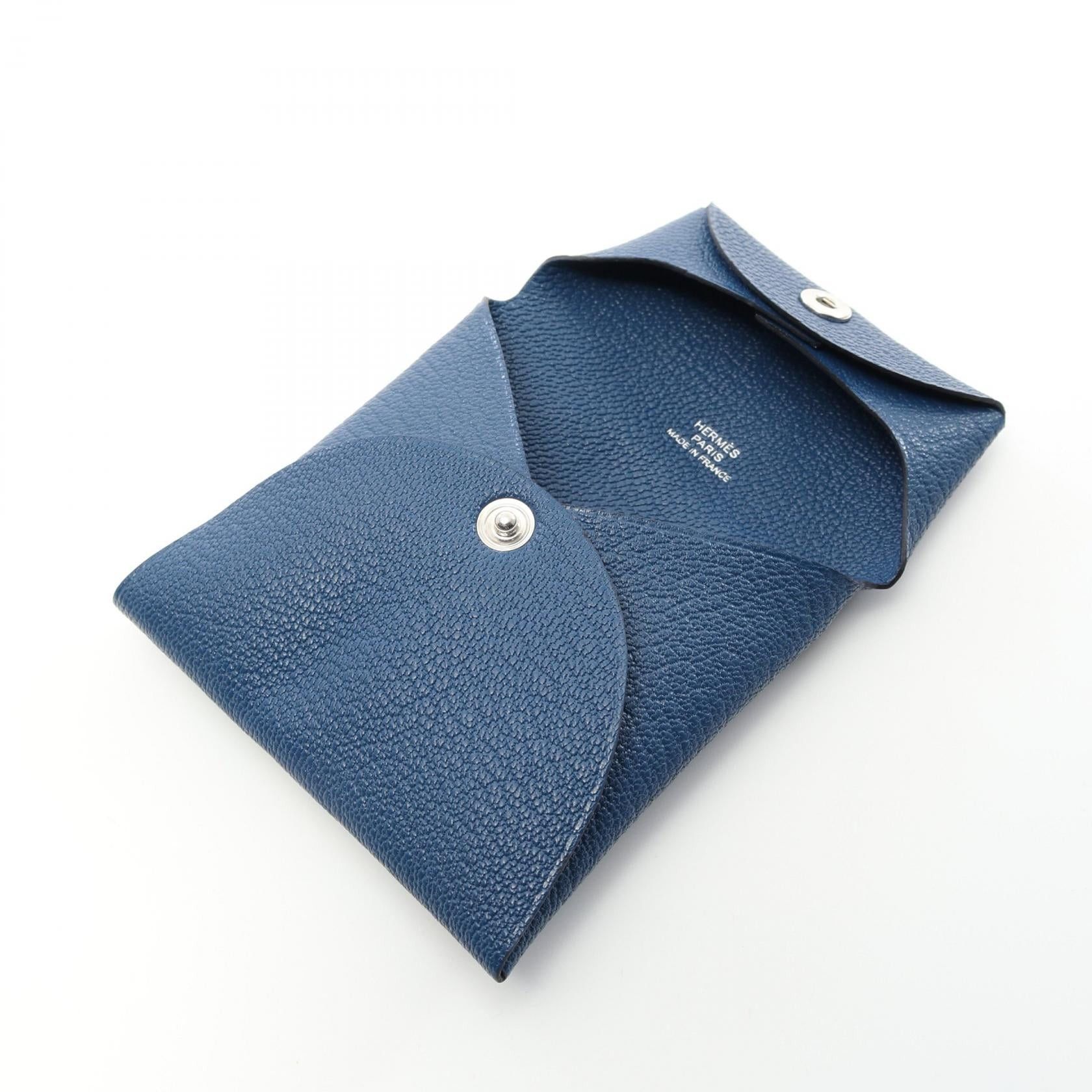 Hermes Hermes Bastia Blue Tie Coin Purse Chevre Silver Hardware Double Engraved Size ONE SIZE - 6 Thumbnail
