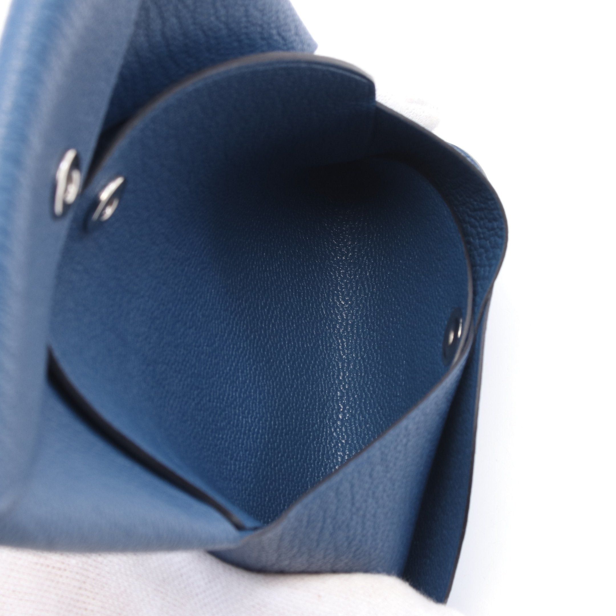 Hermes Hermes Calviduo Blue Tie Coin Purse Chevre Silver Hardware K Stamp Size ONE SIZE - 3 Thumbnail