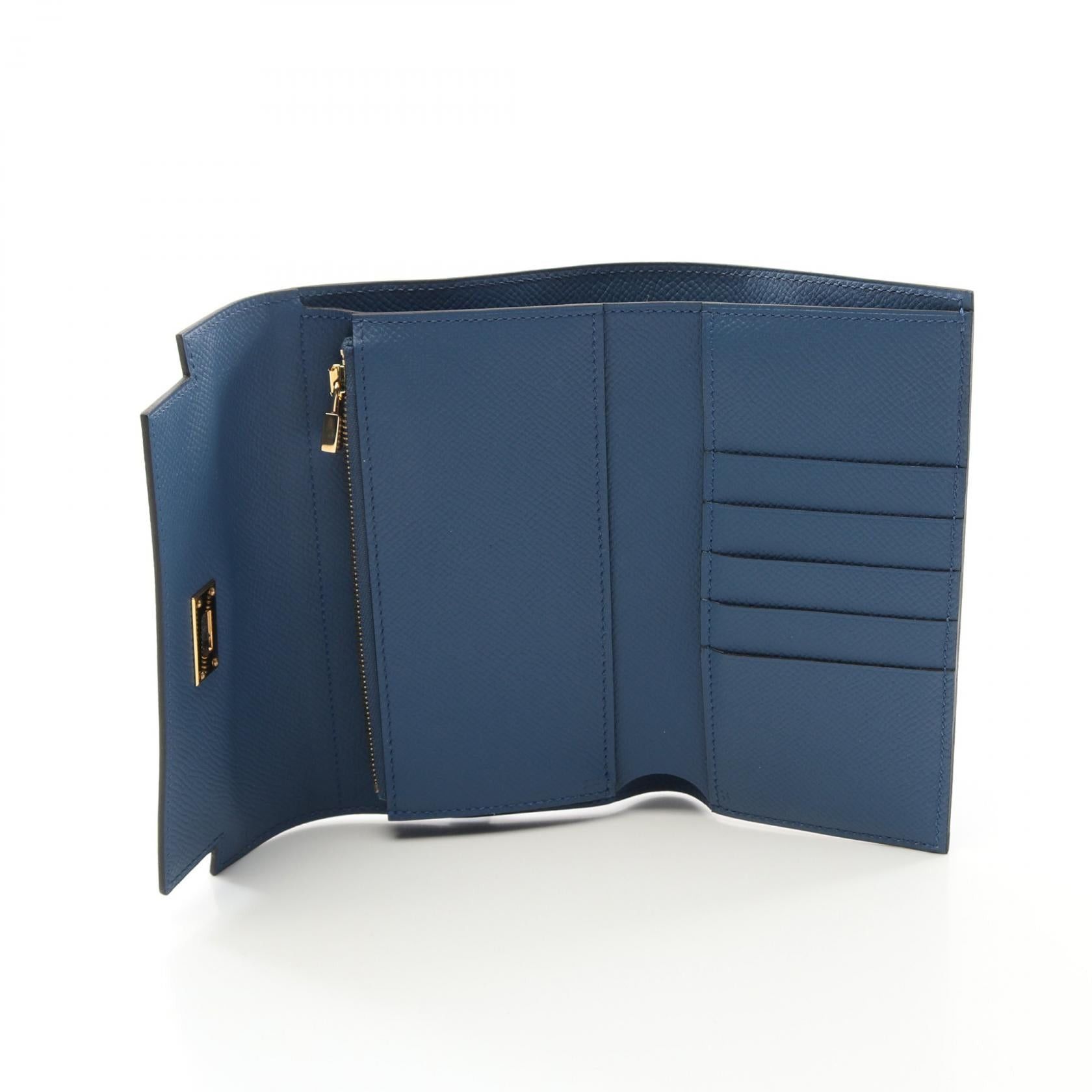 Hermes Hermes Kelly Wallet Medium Blue De Galis Trifold Veau Epsom Gold Hardware A Stamp Size ONE SIZE - 3 Thumbnail