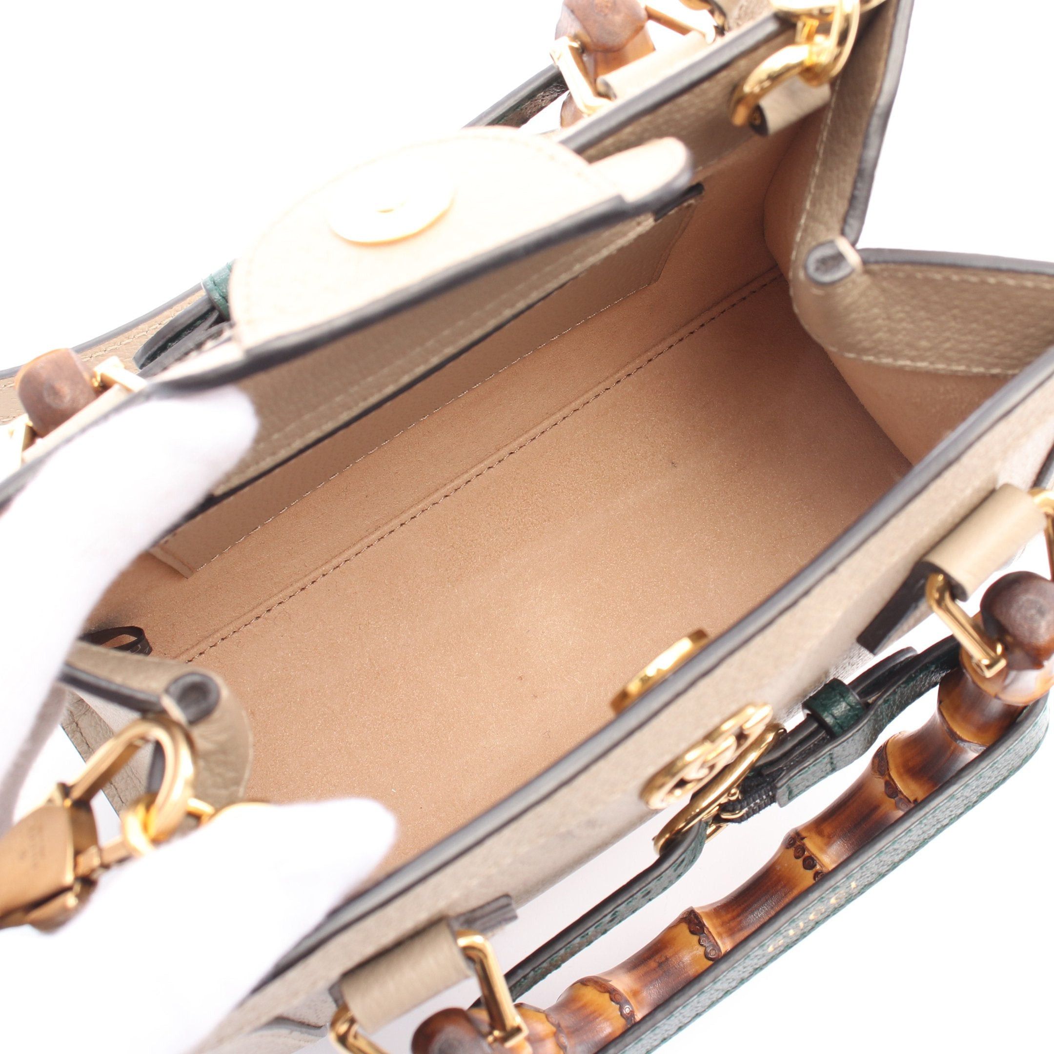 Gucci Gucci Diana Mini Bamboo Handbag Tote Bag Leather Gray Beige Size ONE SIZE - 3 Thumbnail