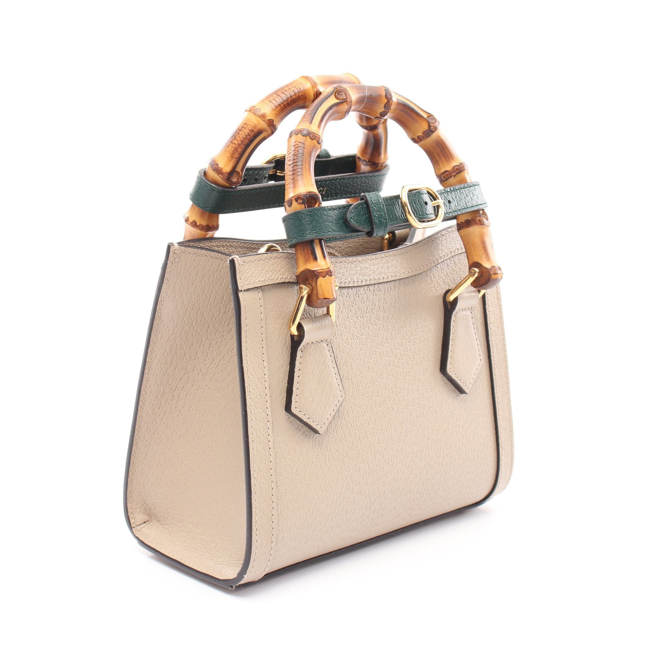 Gucci Gucci Diana Mini Bamboo Handbag Tote Bag Leather Gray Beige Size ONE SIZE - 2 Thumbnail