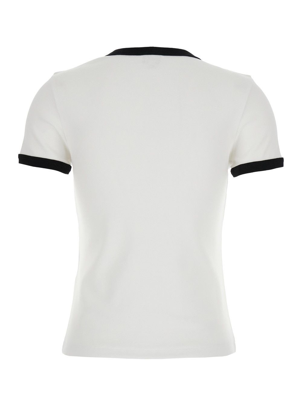 Kenzo White Crewneck T-Shirt with Logo Patch on the Front and Contrasting Details in Cotton Stretch Woman Size M / US 6-8 / IT 42-44 - 2 Thumbnail
