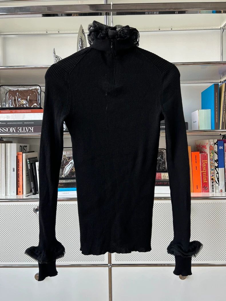 Chanel Black Knit Top with Ruffled Collar and Sleeves - dmc Size US M / EU 48-50 / 2 - 3 Thumbnail