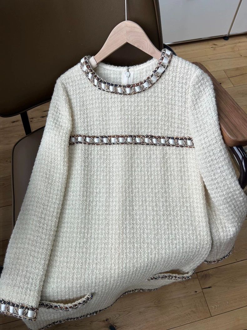 Chanel Chanel White Long Sleeve Dress with Chain Trim - dmc | Grailed