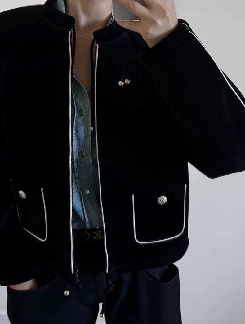 Chanel Chanel Black Velvet Jacket with Logo - dmc Size US M / EU 48-50 / 2 - 7 Thumbnail