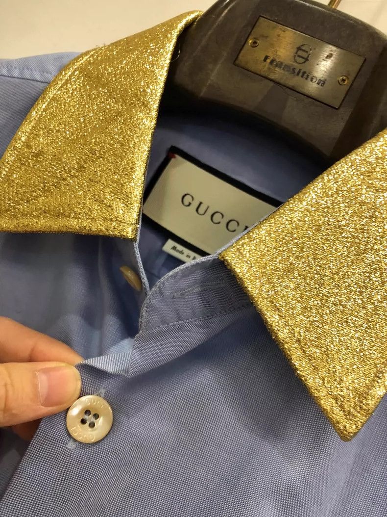 Gucci Gucci Men's Casual Long Sleeve Shirt with Gold Collar - dmc Size US M / EU 48-50 / 2 - 2 Thumbnail