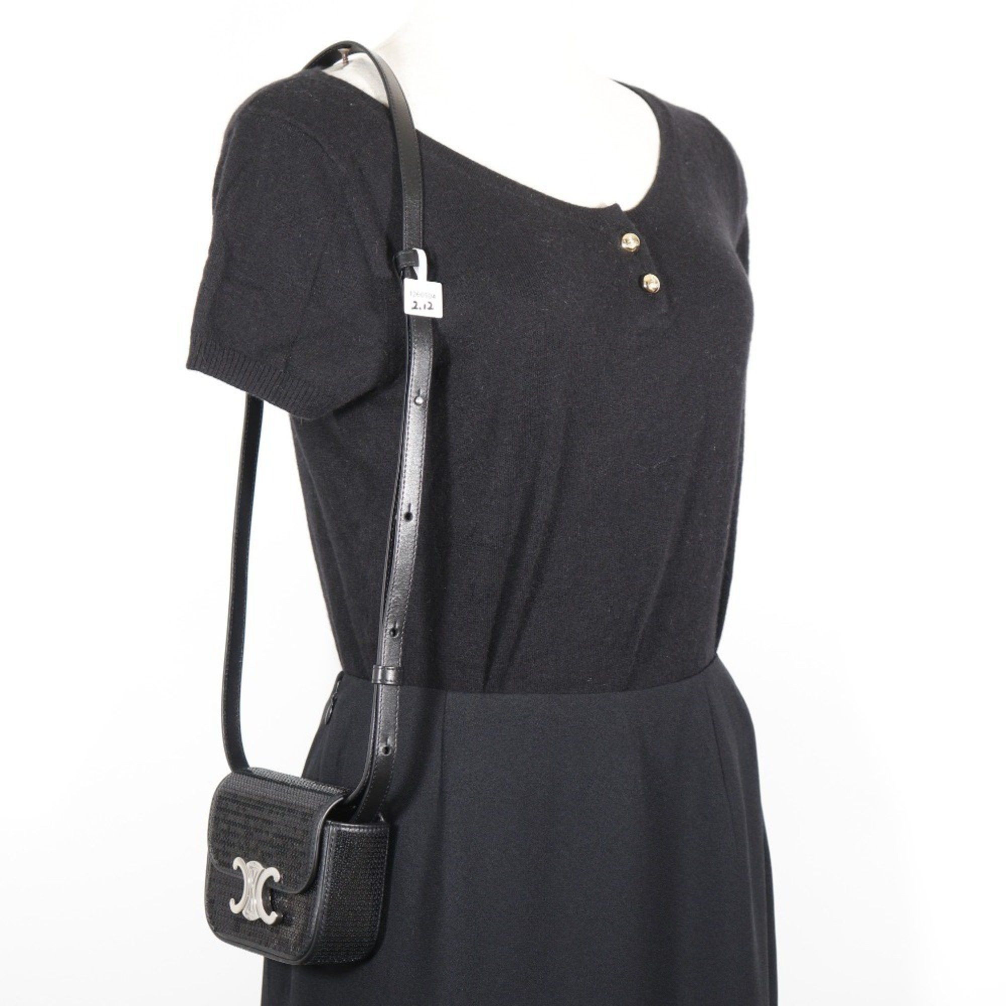 Celine CELINE Mini Triomphe Shoulder Bag Clutch Leather x Sequins Black 2way Snap Button Women's G122025002 Size ONE SIZE - 7 Thumbnail