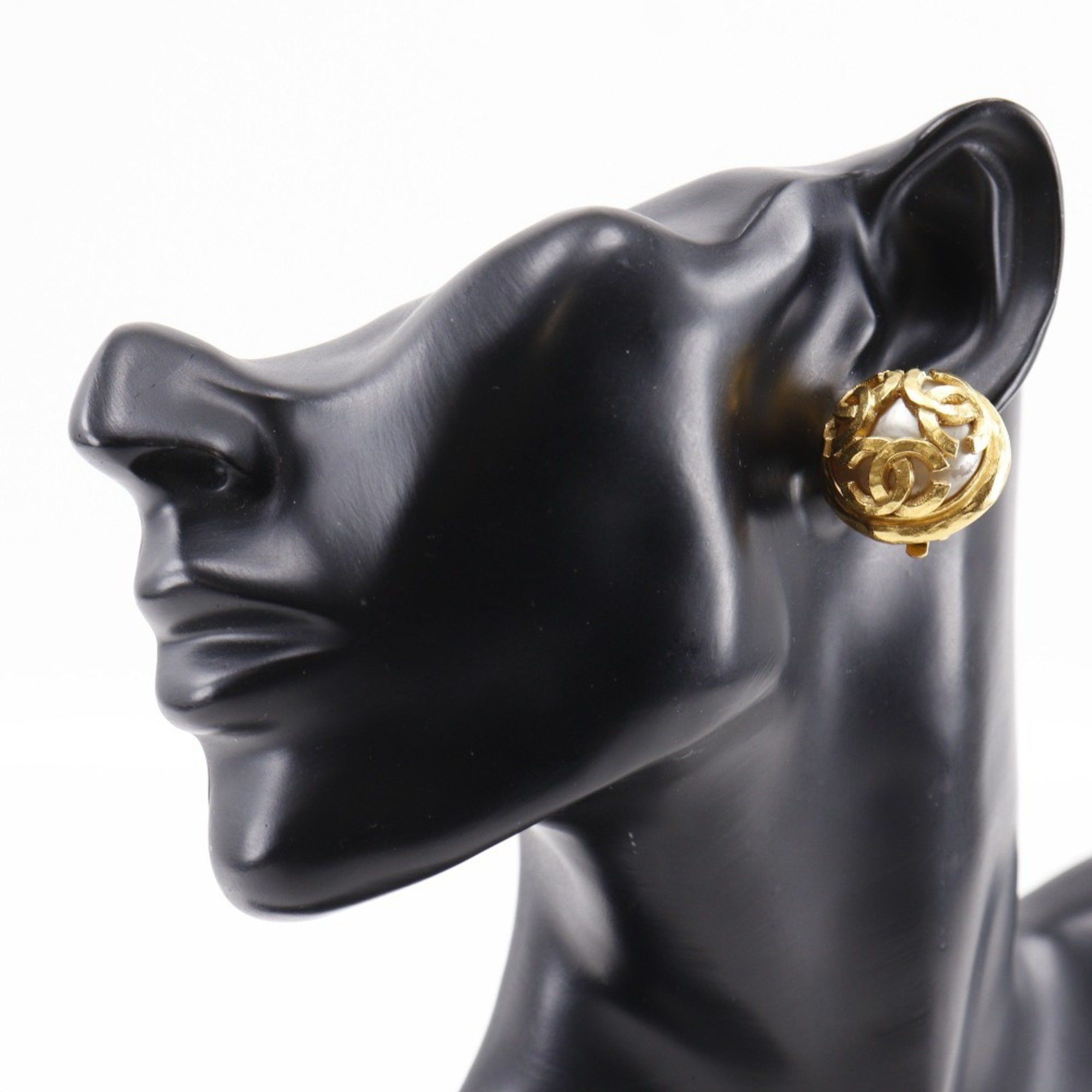 Chanel CHANEL Triple COCO Mark Earrings, Gold Plated x Fake Pearl, 1994, 94A, Approx. 29.4g, Mark, Women's Size ONE SIZE - 2 Thumbnail