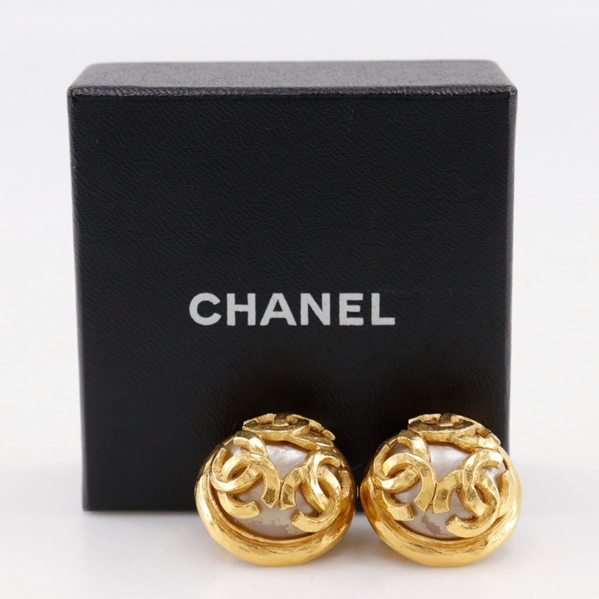 Chanel CHANEL Triple COCO Mark Earrings, Gold Plated x Fake Pearl, 1994, 94A, Approx. 29.4g, Mark, Women's Size ONE SIZE - 14 Thumbnail
