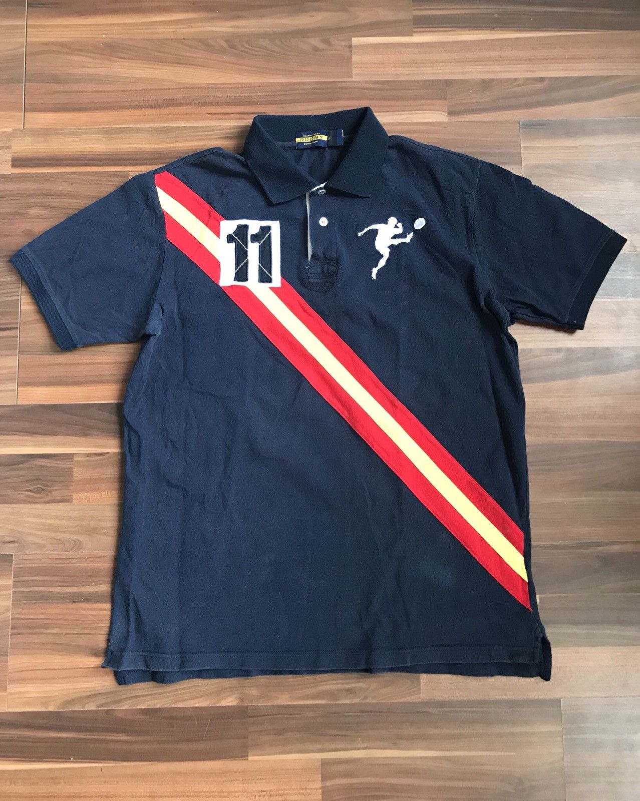 Ralph Lauren Rugby Navy Diagonal Stripe Polo Shirt Grailed