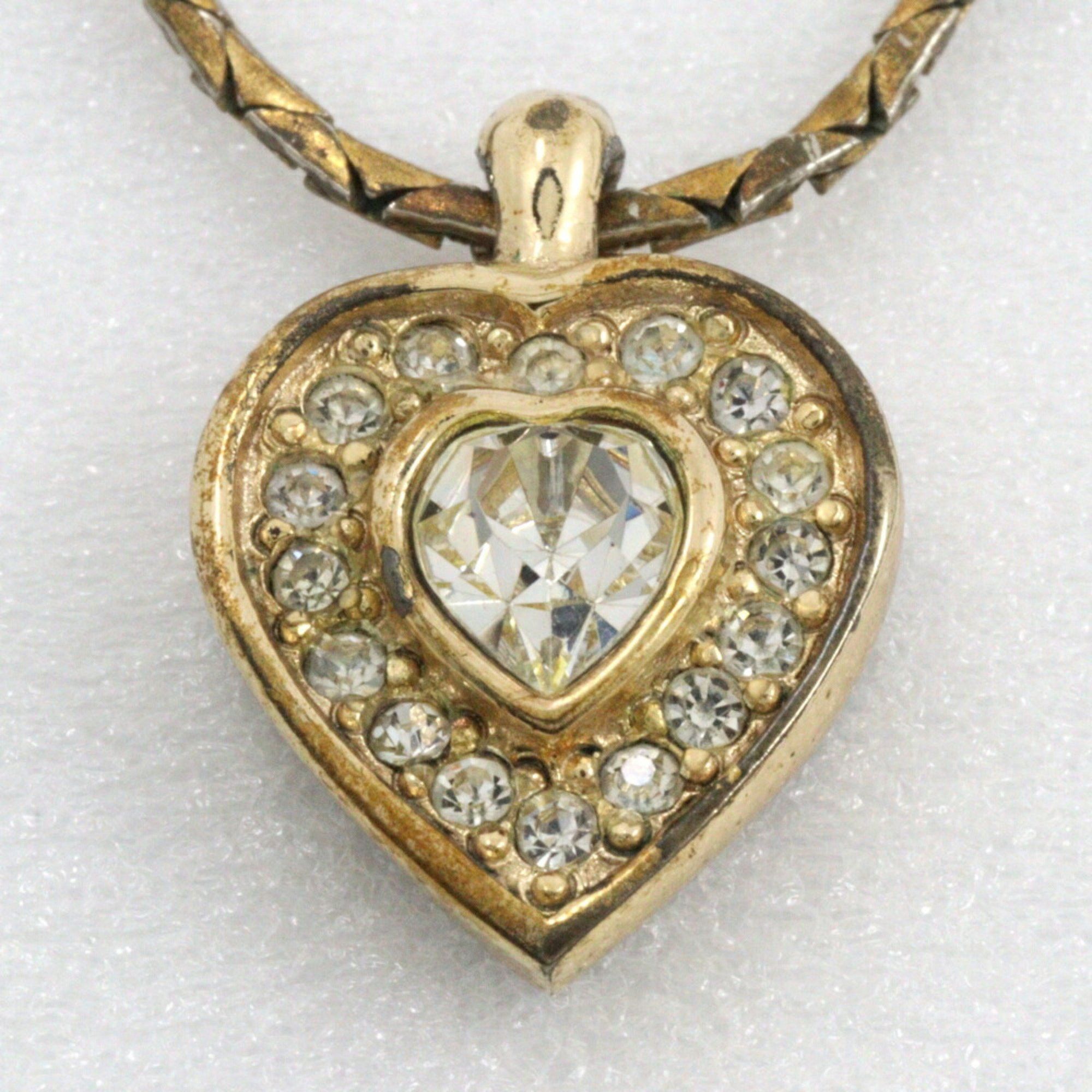 Dior Christian Dior Heart Necklace Gold Plated x Rhinestone Made in Germany Approx. 6.7g Women's Size ONE SIZE - 8 Thumbnail
