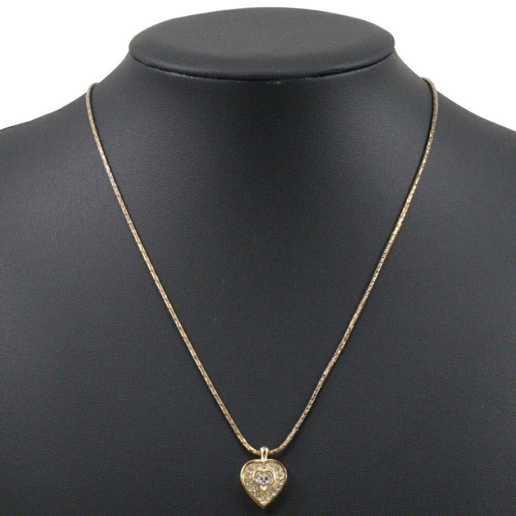 Dior Christian Dior Heart Necklace Gold Plated x Rhinestone Made in Germany Approx. 6.7g Women's Size ONE SIZE - 2 Thumbnail