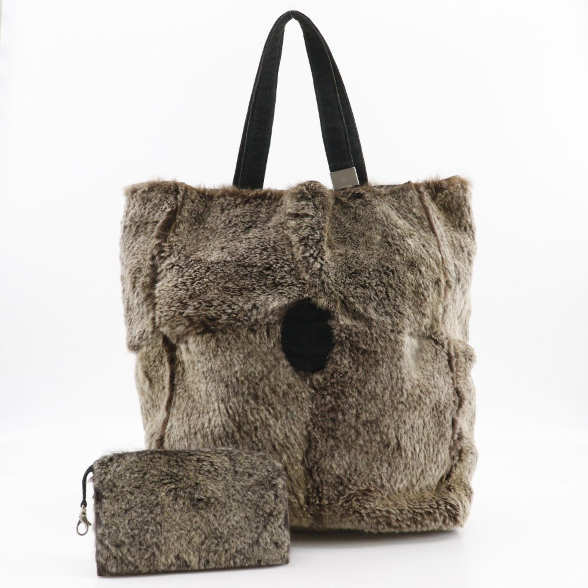 Chanel CHANEL COCO Mark Handbag Tote Bag Rabbit Fur Brown A5 Women's Size ONE SIZE - 14 Thumbnail