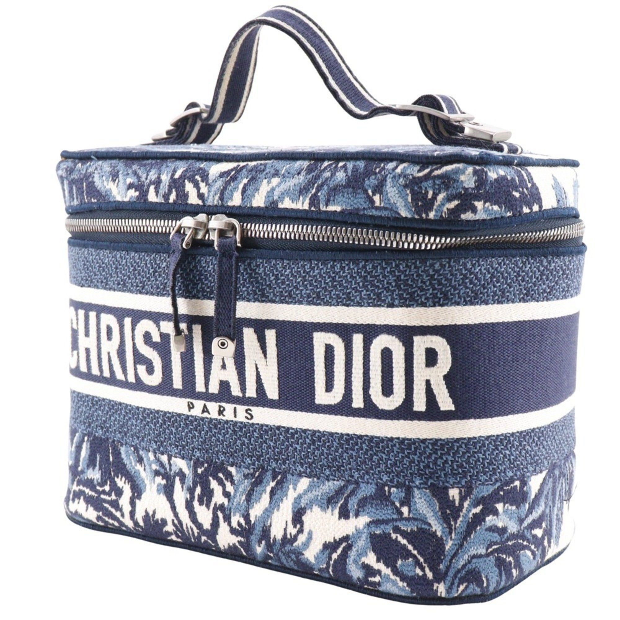 Dior Christian Dior Dior Travel Vanity Handbag Palms Embroidery Canvas 2021 Navy/White Double Women's Size ONE SIZE - 2 Thumbnail