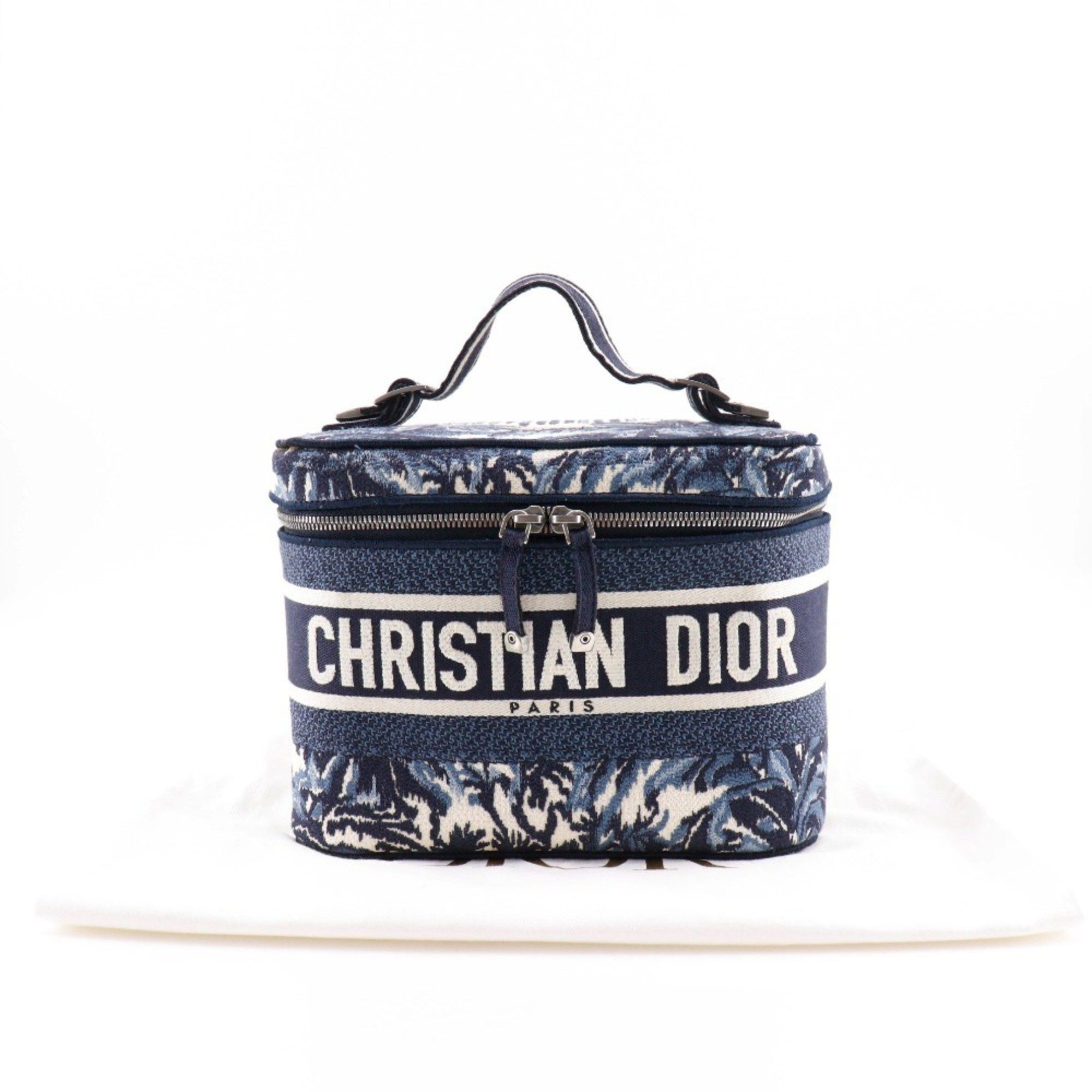Dior Christian Dior Dior Travel Vanity Handbag Palms Embroidery Canvas 2021 Navy/White Double Women's Size ONE SIZE - 15 Thumbnail