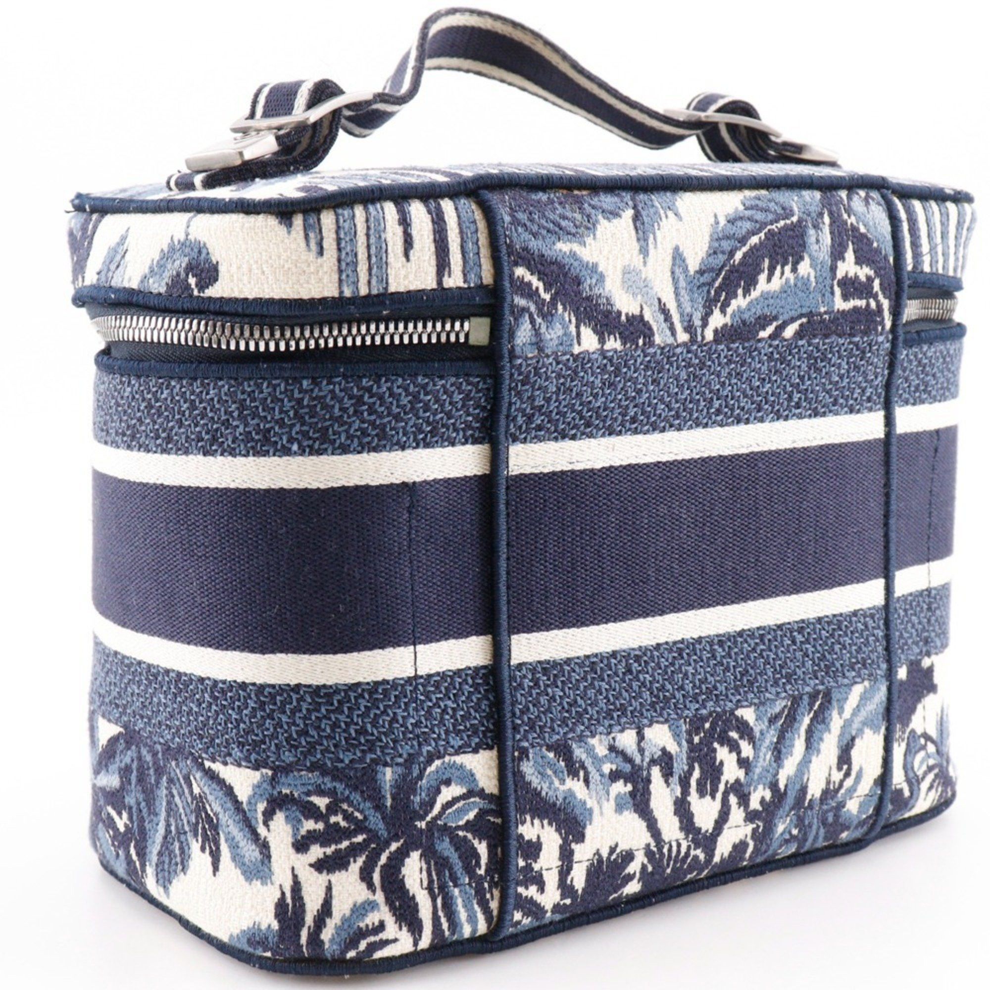 Dior Christian Dior Dior Travel Vanity Handbag Palms Embroidery Canvas 2021 Navy/White Double Women's Size ONE SIZE - 3 Thumbnail