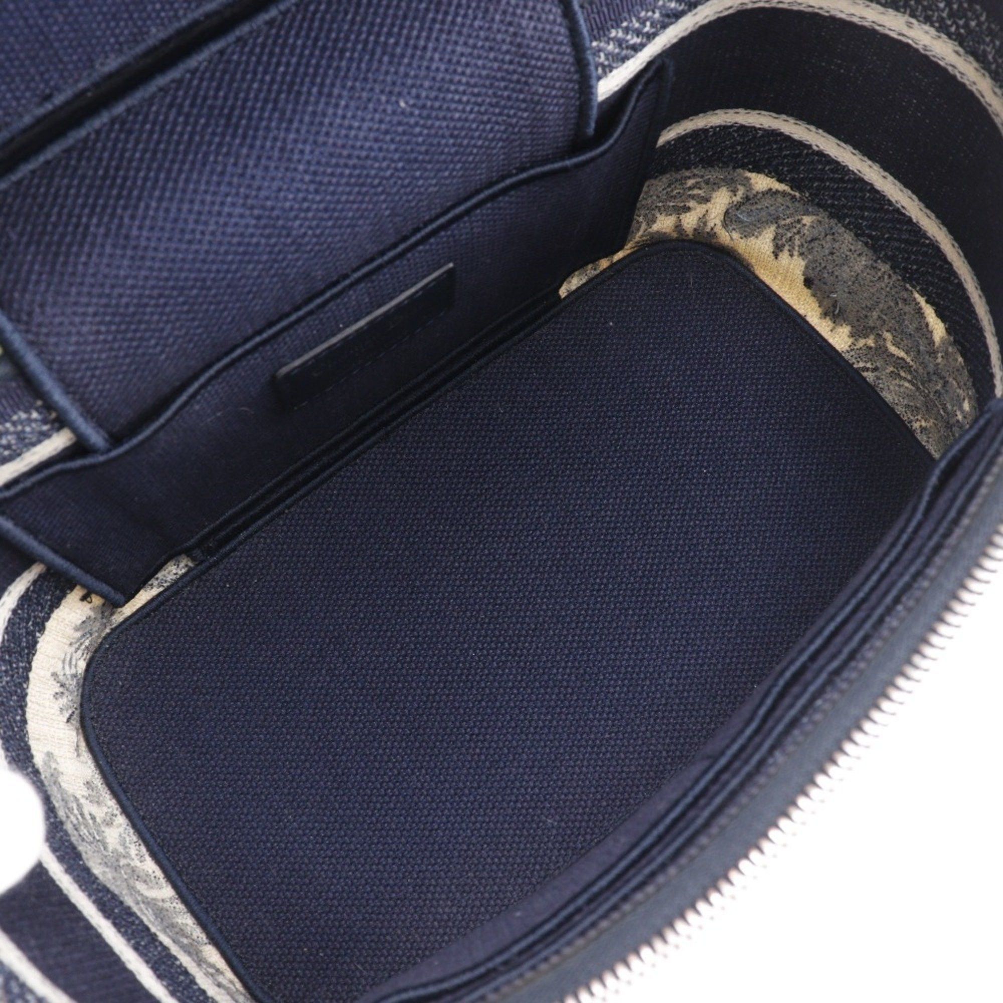 Dior Christian Dior Dior Travel Vanity Handbag Palms Embroidery Canvas 2021 Navy/White Double Women's Size ONE SIZE - 7 Thumbnail