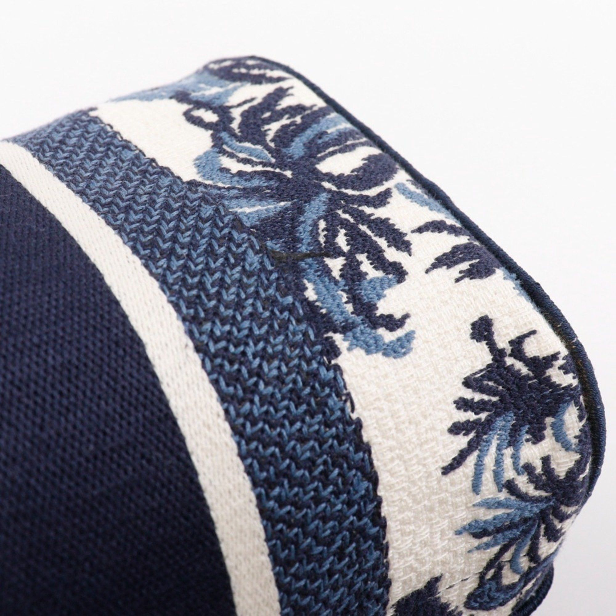 Dior Christian Dior Dior Travel Vanity Handbag Palms Embroidery Canvas 2021 Navy/White Double Women's Size ONE SIZE - 11 Thumbnail