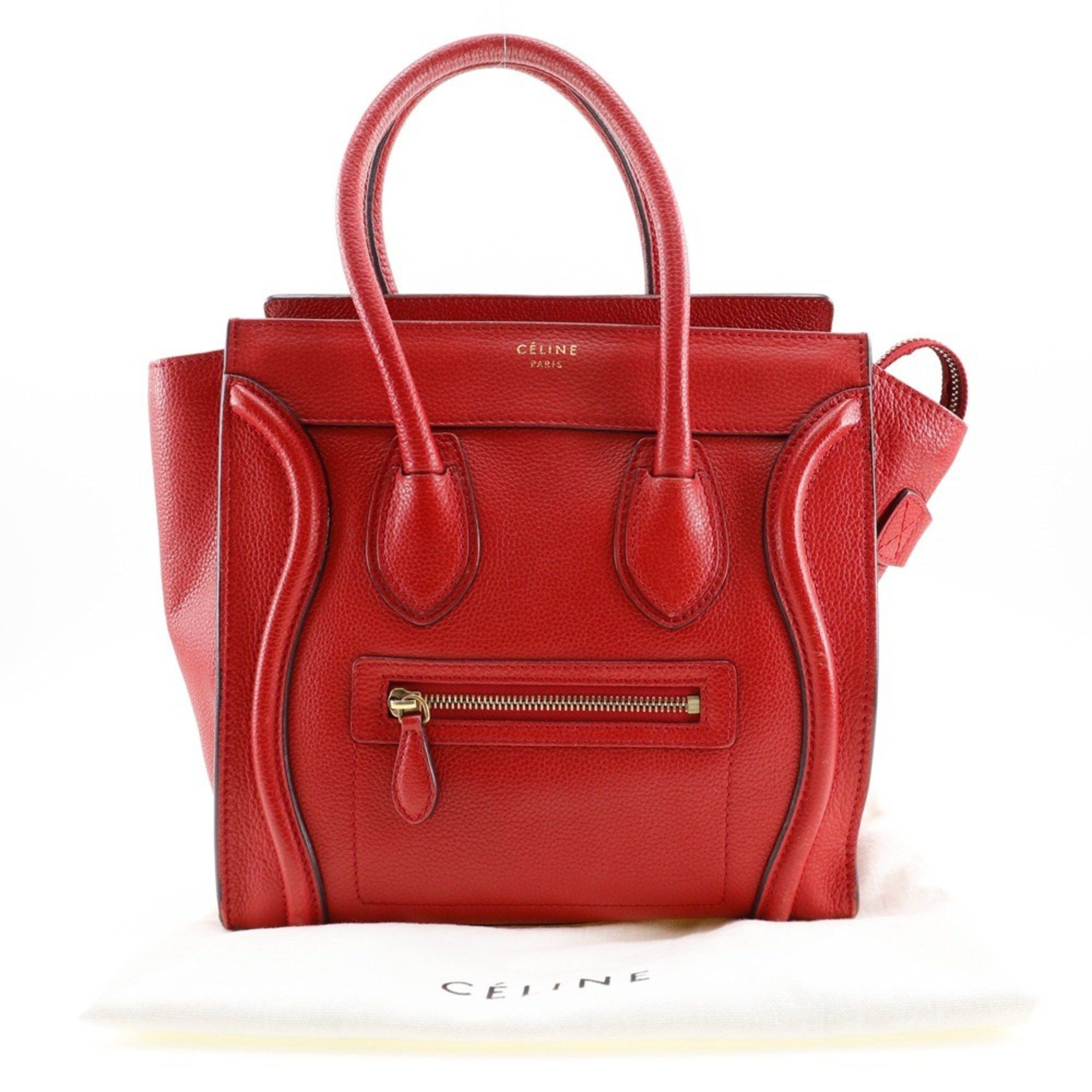 Celine CELINE Luggage Micro Shopper Handbag Leather Red A5 Women's Size ONE SIZE - 17 Thumbnail