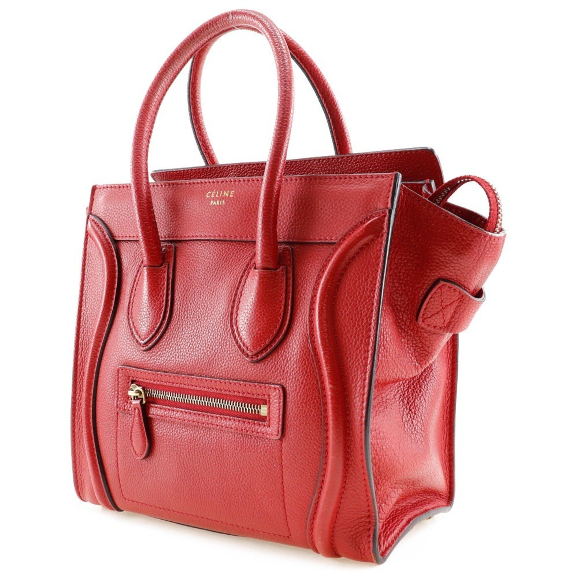 Celine CELINE Luggage Micro Shopper Handbag Leather Red A5 Women's Size ONE SIZE - 2 Thumbnail