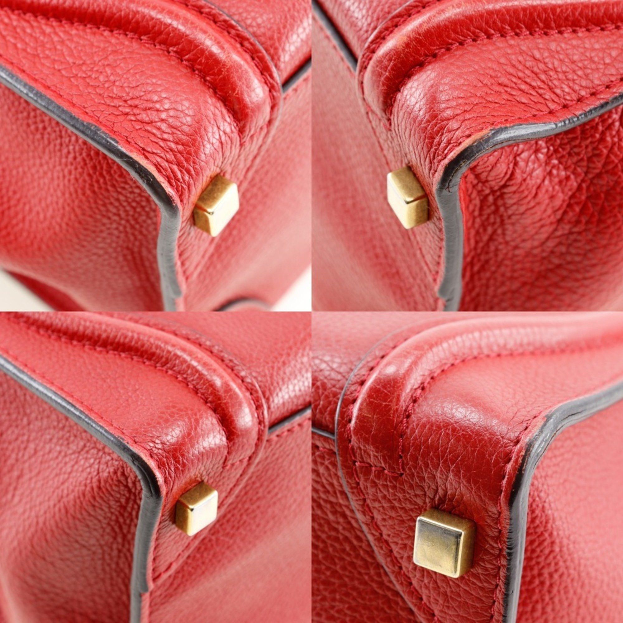 Celine CELINE Luggage Micro Shopper Handbag Leather Red A5 Women's Size ONE SIZE - 4 Thumbnail