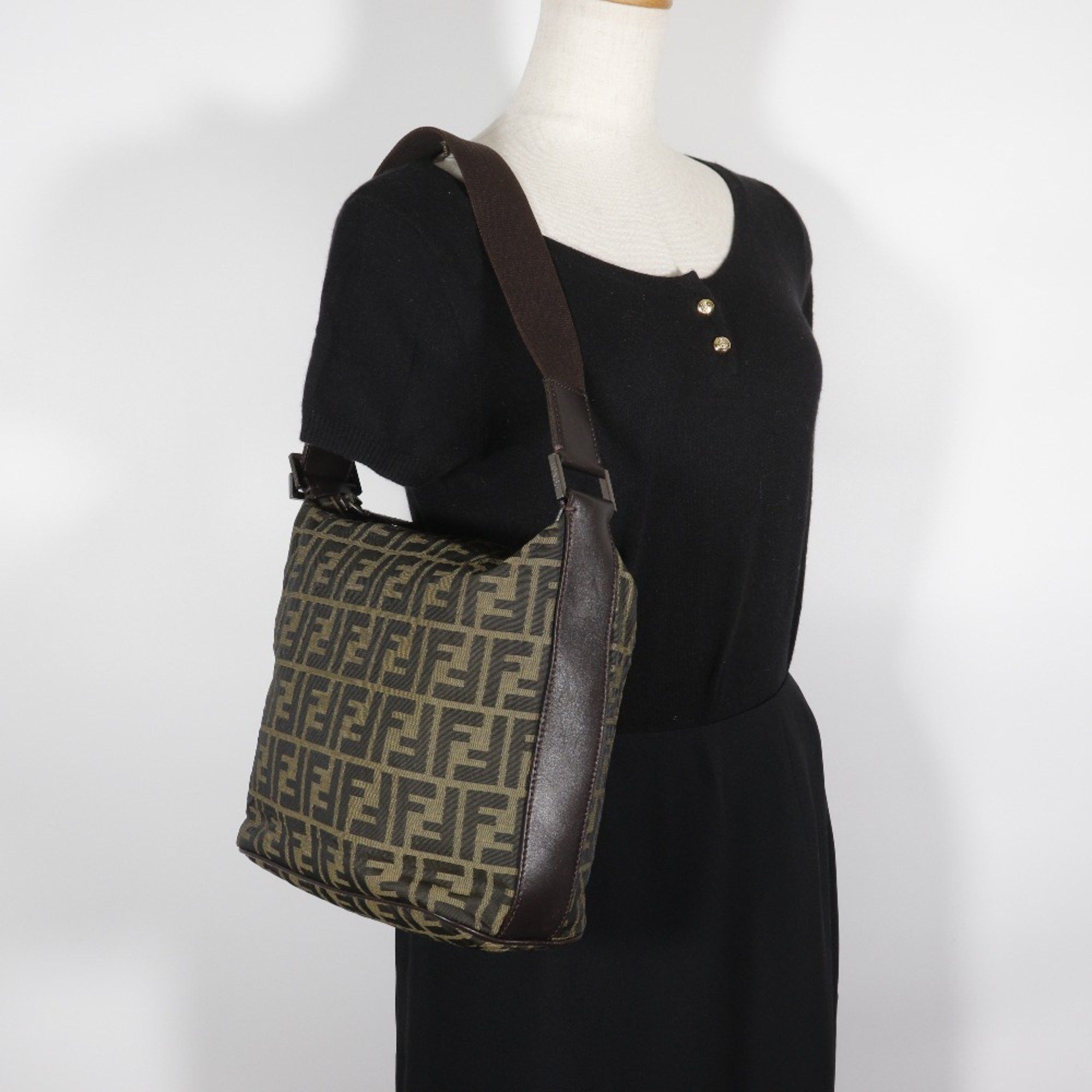 Fendi FENDI Zucca Shoulder Bag Nylon Canvas Brown Women's Size ONE SIZE - 14 Thumbnail